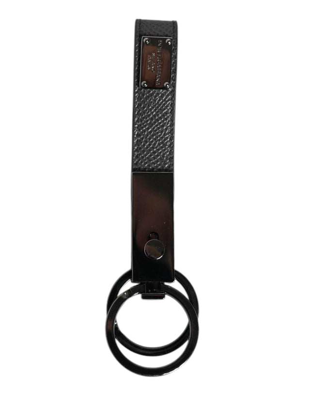 Dolce & Gabbana Brown Leather DG Plaque Double Keyring Holder Keychain - Hilstor