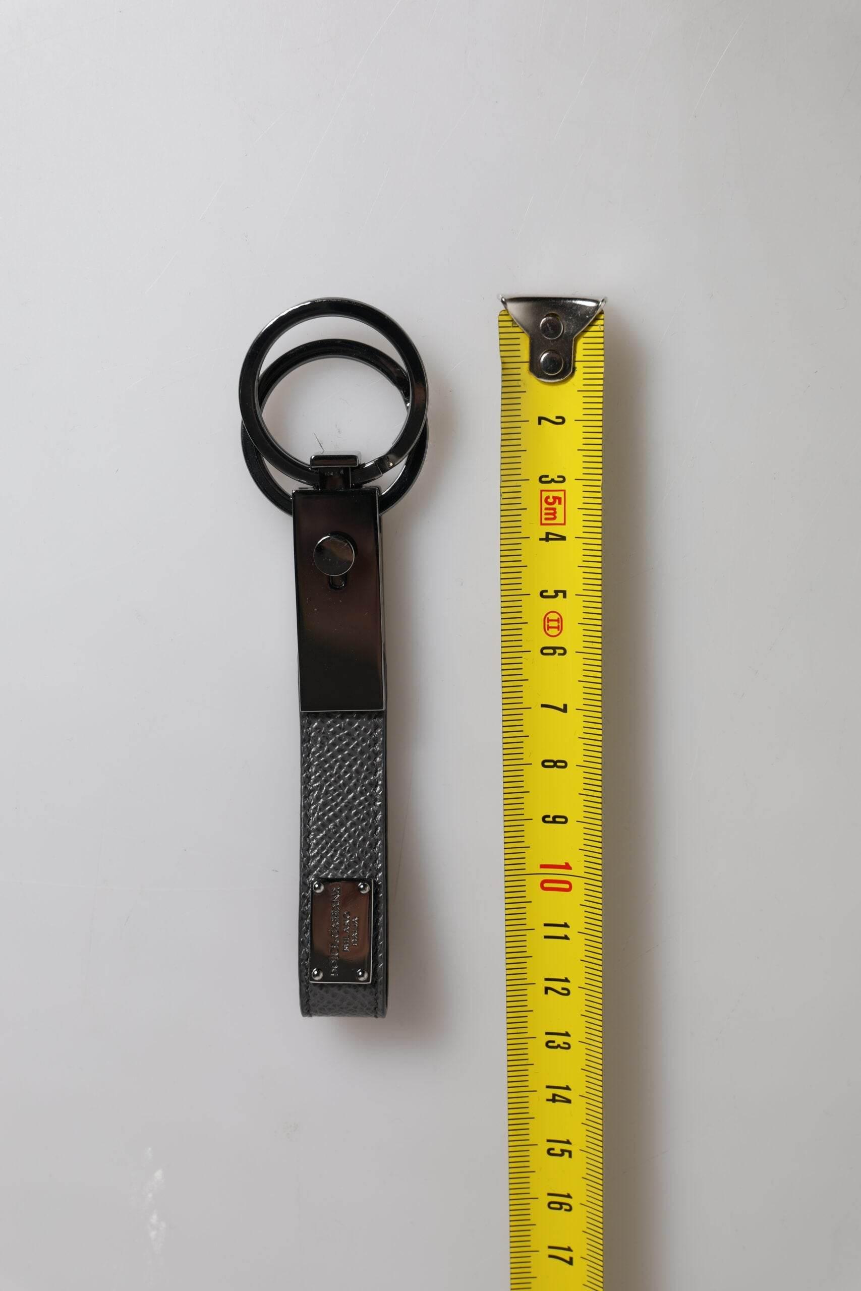 Dolce & Gabbana Brown Leather DG Plaque Double Keyring Holder Keychain - Hilstor