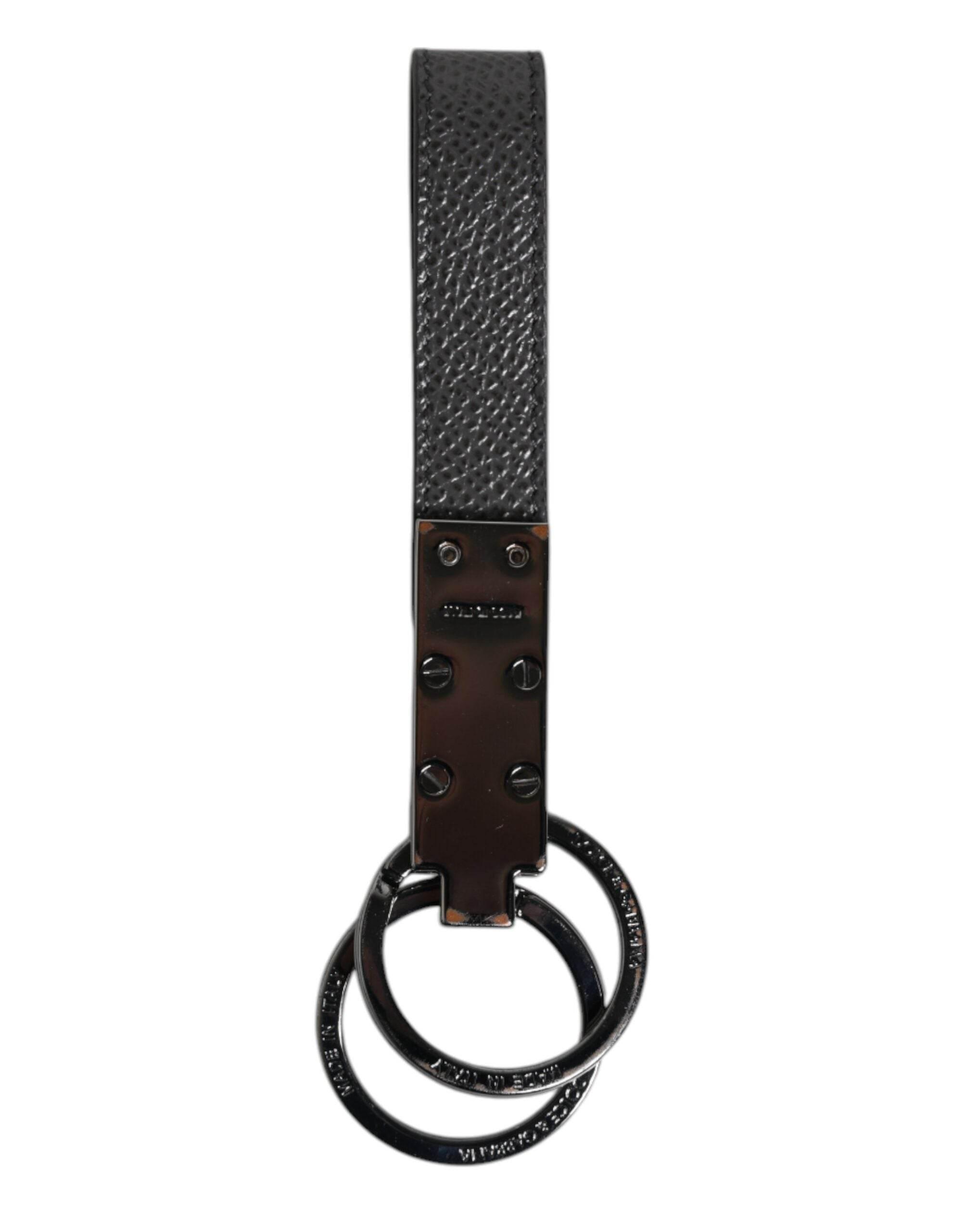 Dolce & Gabbana Brown Leather DG Plaque Double Keyring Holder Keychain - Hilstor