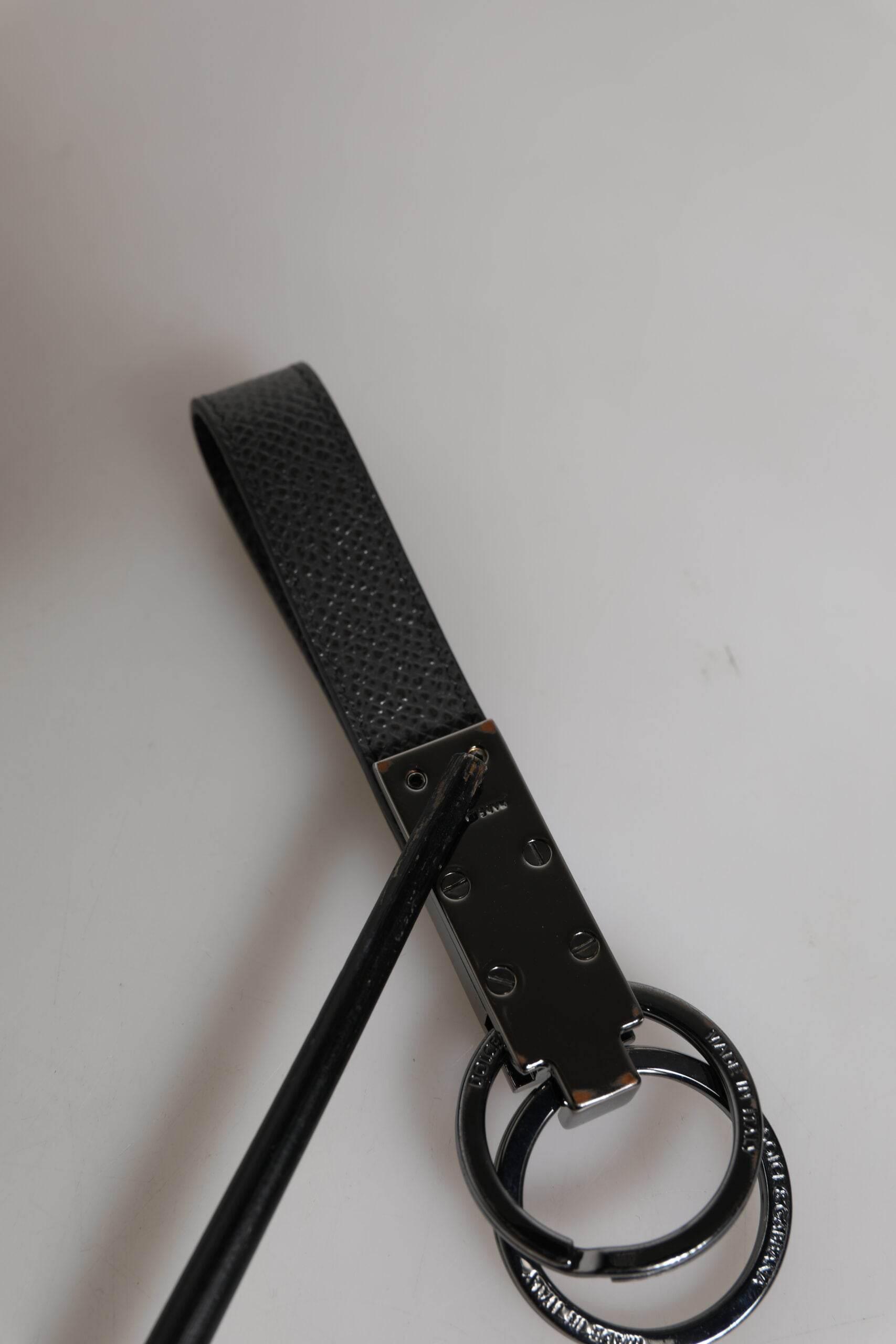 Dolce & Gabbana Brown Leather DG Plaque Double Keyring Holder Keychain - Hilstor