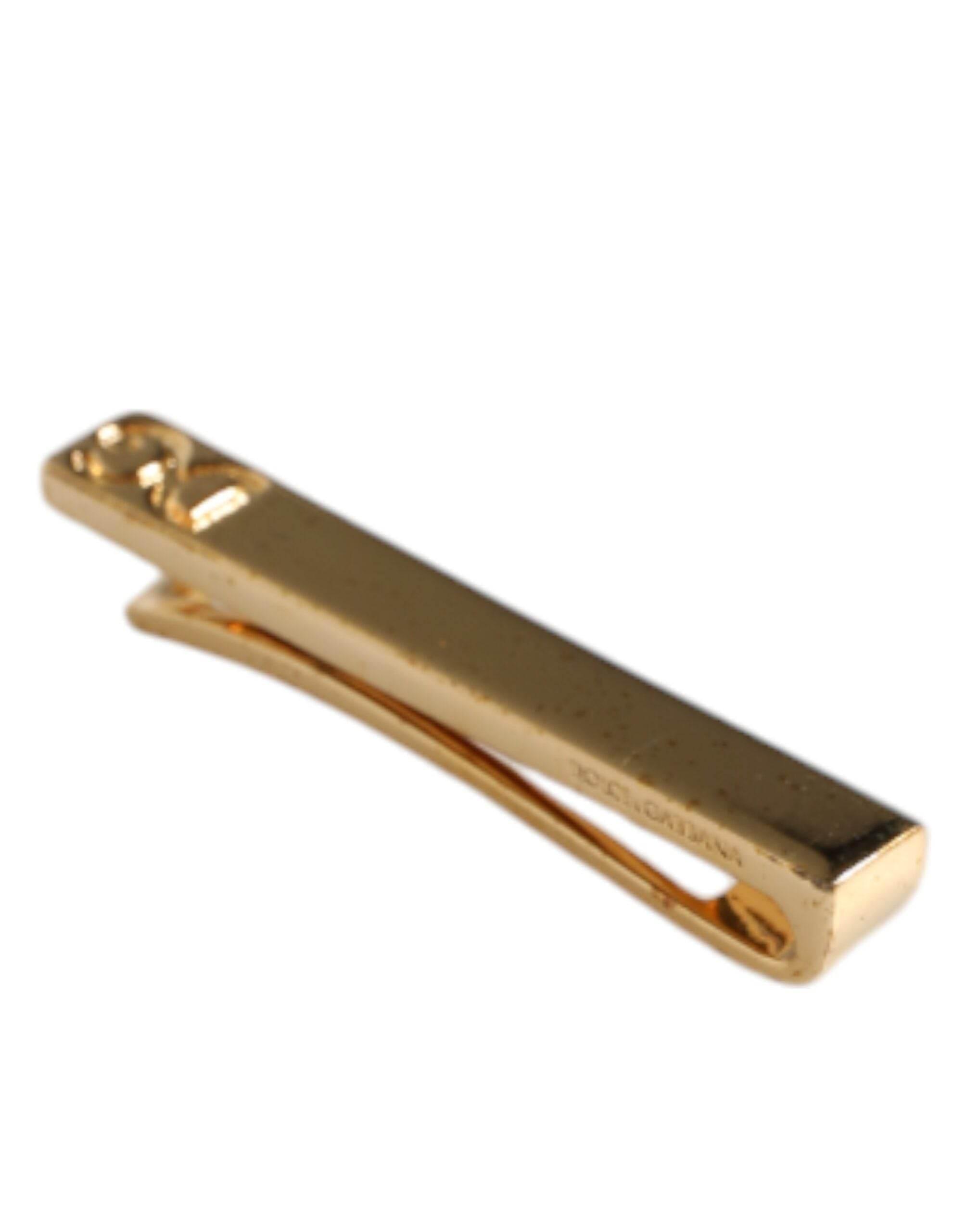 Dolce & Gabbana Gold Tone Brass Crystal Branded Accessory Tie Clip Bar - Hilstor