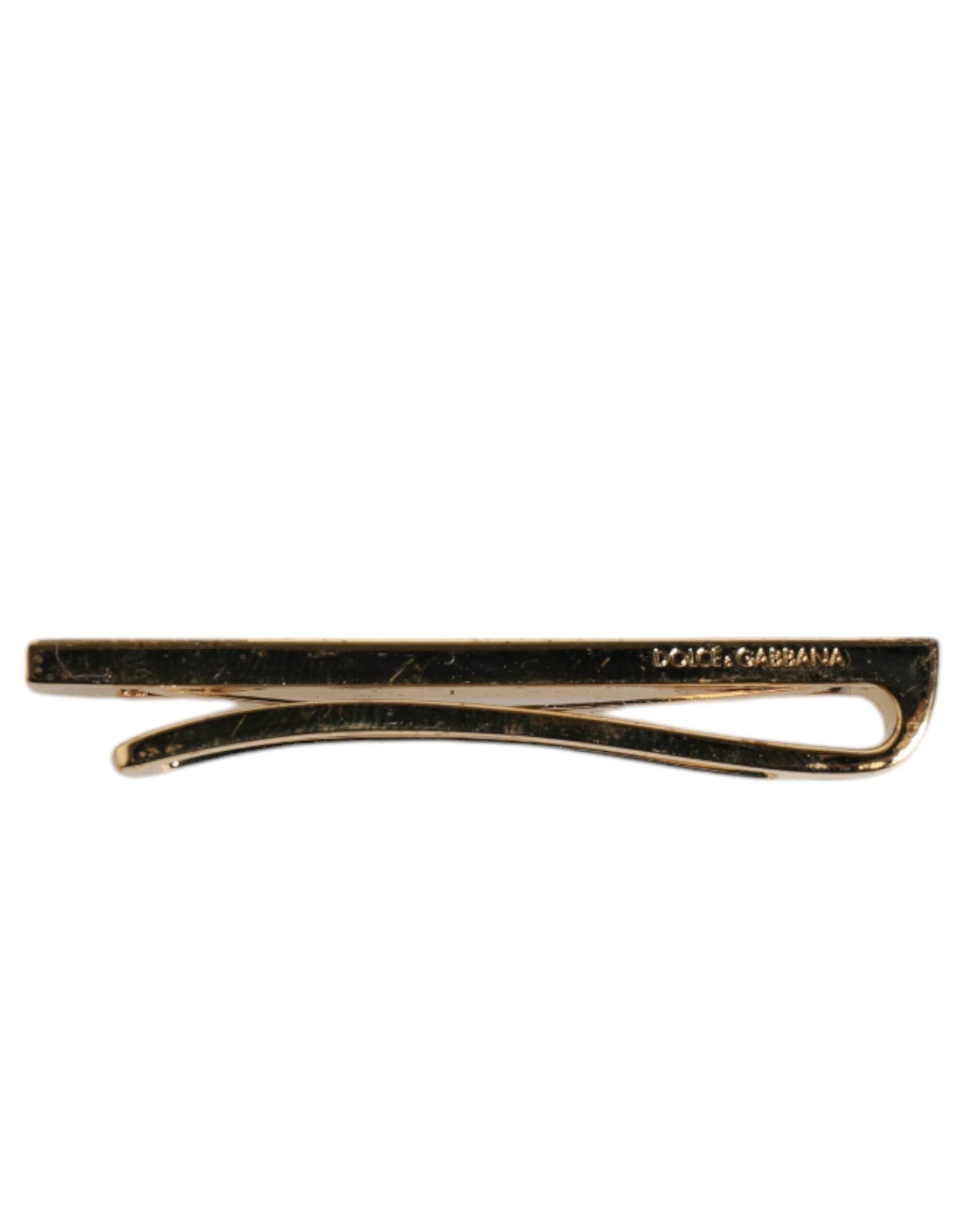 Dolce & Gabbana Gold Tone Brass Crystal Branded Accessory Tie Clip Bar - Hilstor