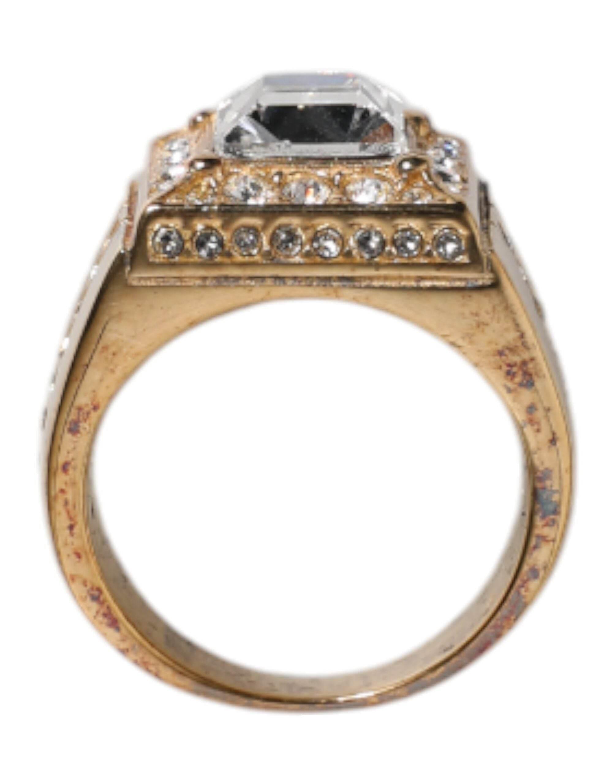 Dolce & Gabbana Gold Tone Sterling Silver 925 Crystals Ring - Hilstor