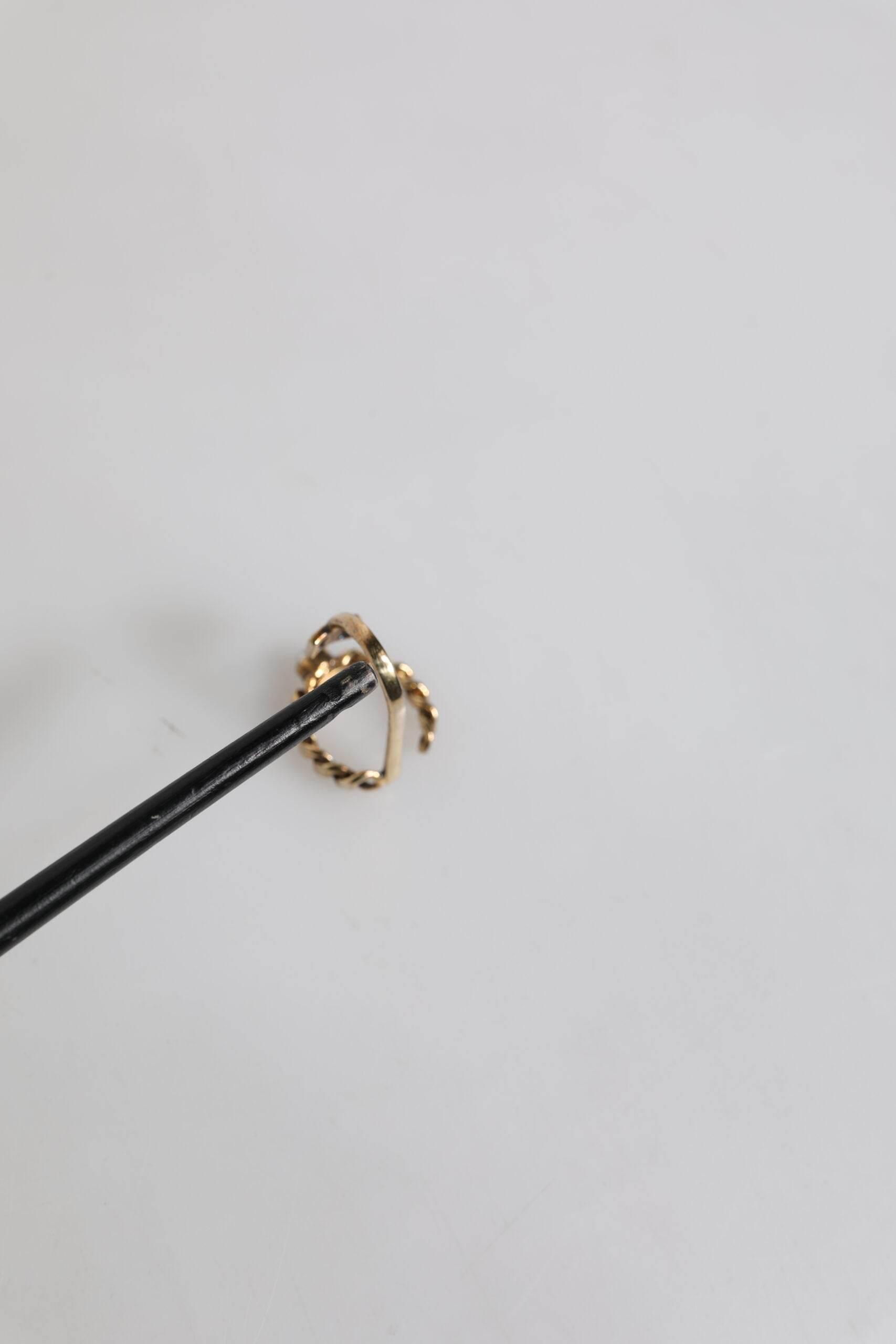 Dolce & Gabbana Gold Tone Engraved Logo Clear Crystals Adjustable Ring - Hilstor