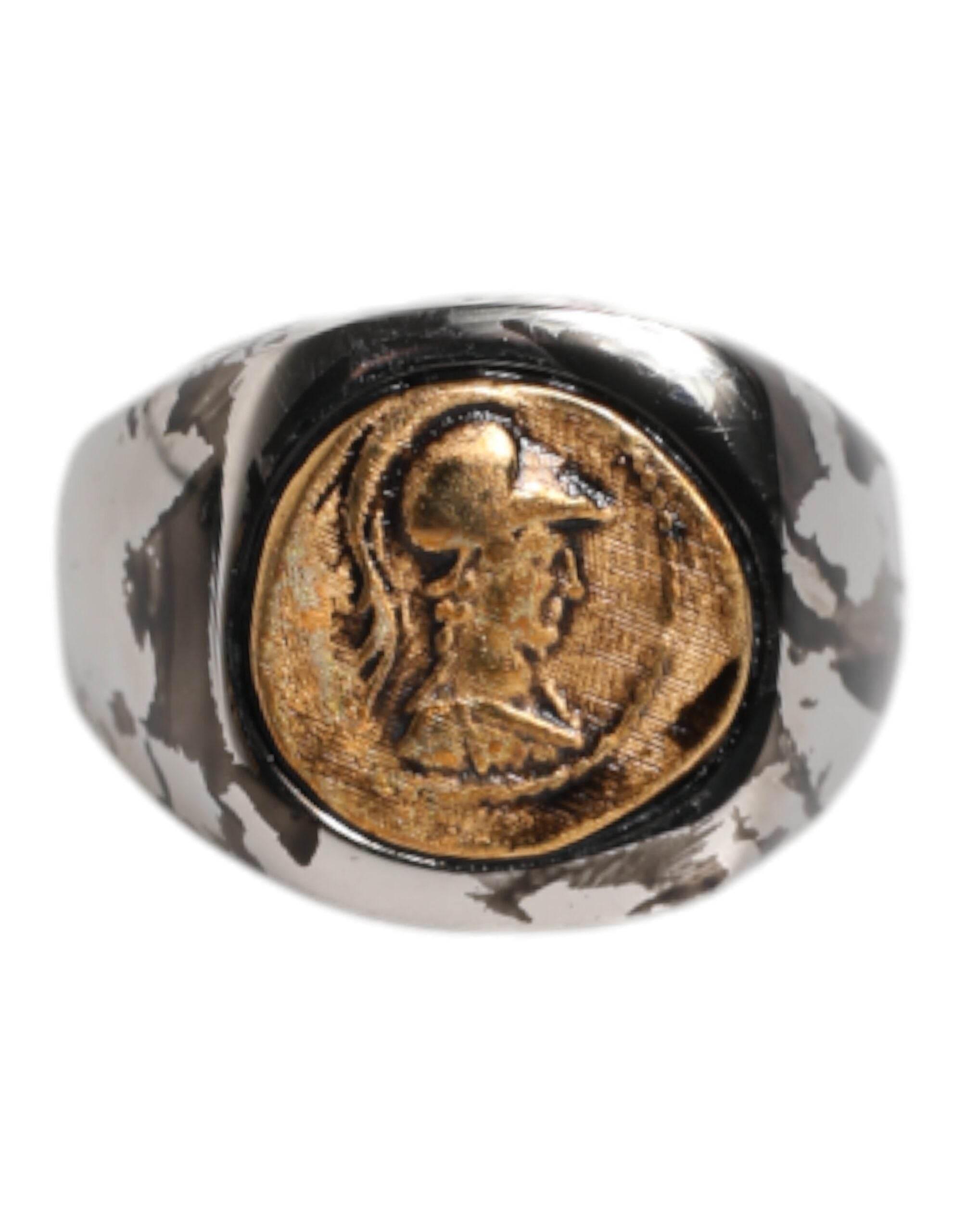 Dolce & Gabbana Silver Tone Engraved Two Color Real Brass Ring - Hilstor