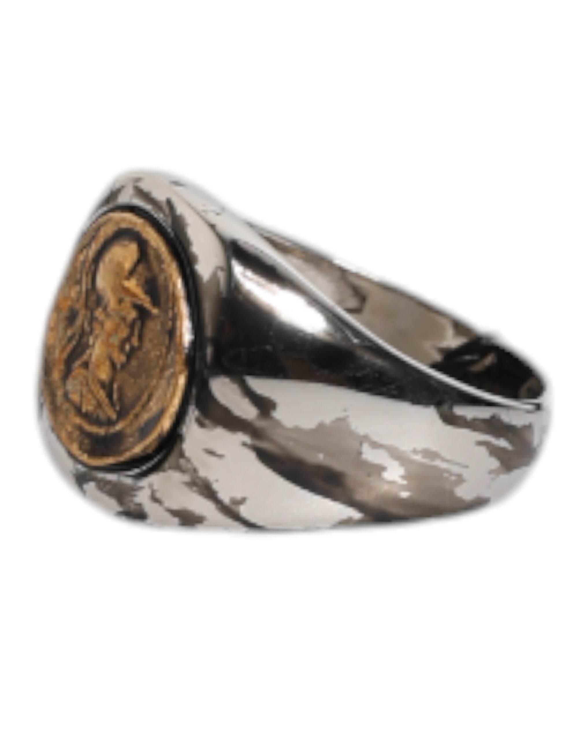 Dolce & Gabbana Silver Tone Engraved Two Color Real Brass Ring - Hilstor