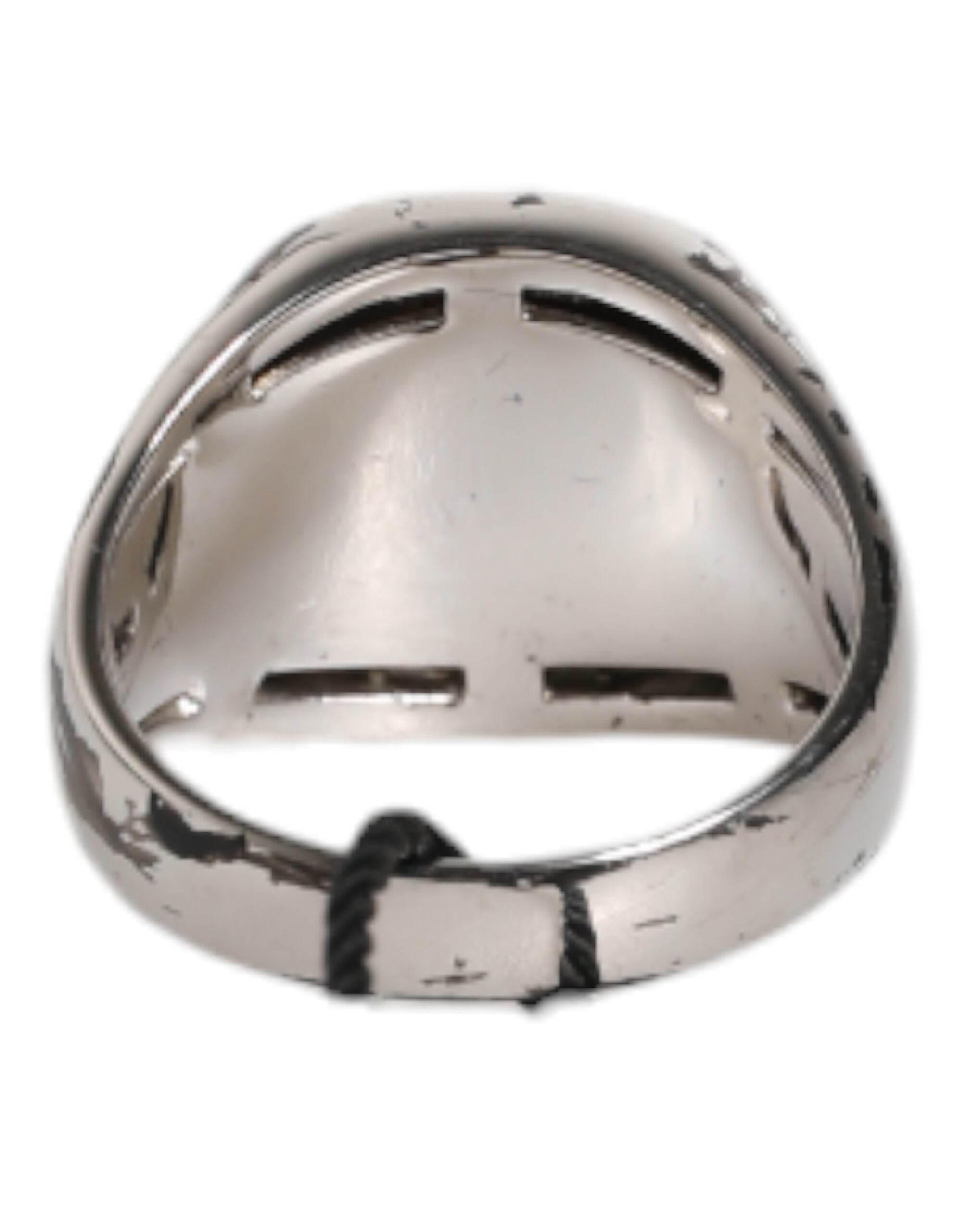 Dolce & Gabbana Silver Tone Engraved Two Color Real Brass Ring - Hilstor