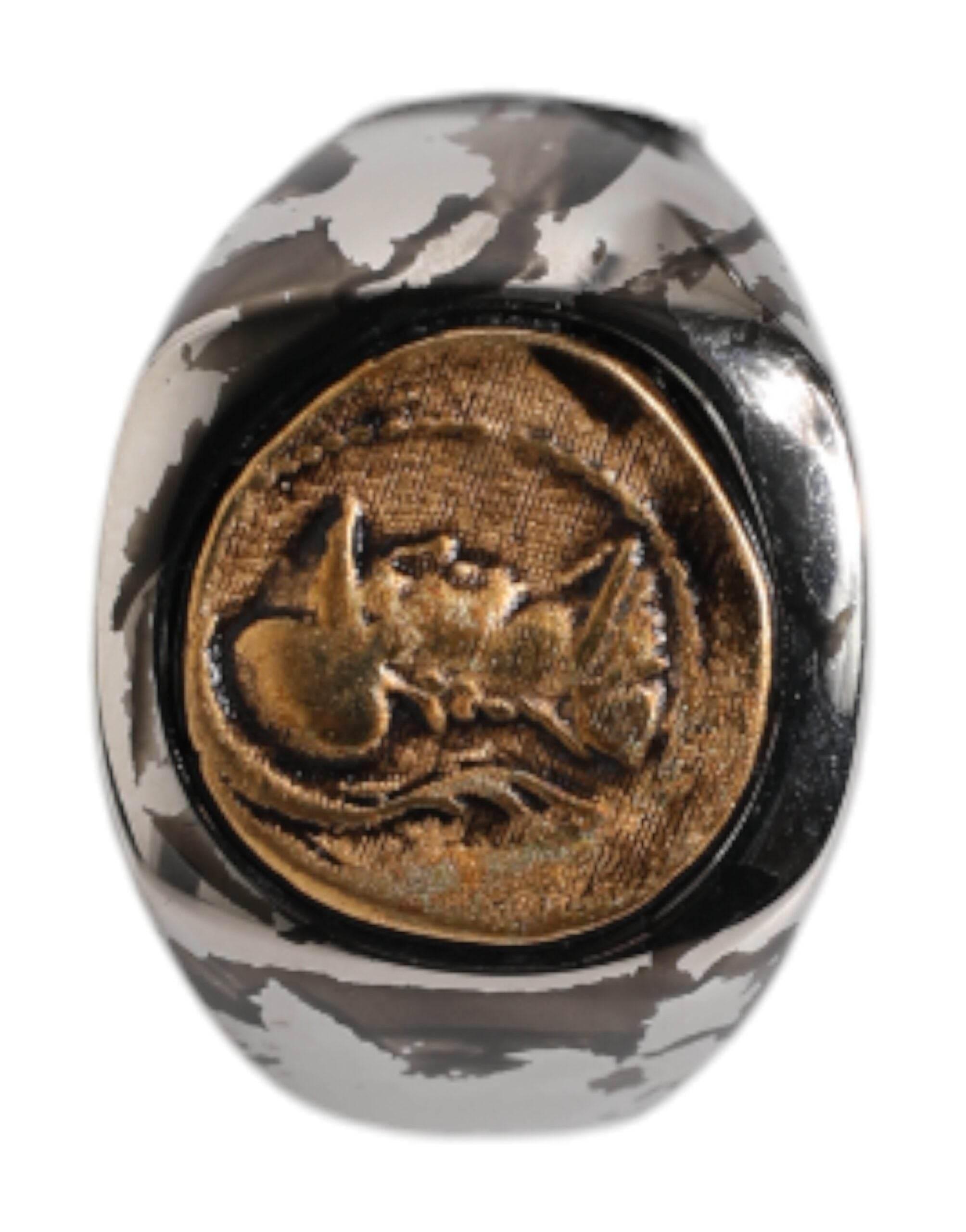 Dolce & Gabbana Silver Tone Engraved Two Color Real Brass Ring - Hilstor