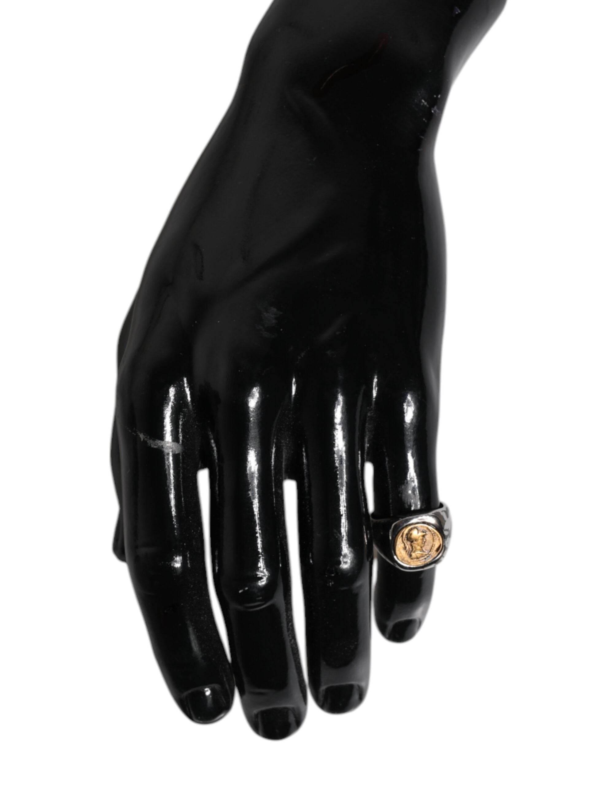 Dolce & Gabbana Silver Tone Engraved Two Color Real Brass Ring - Hilstor