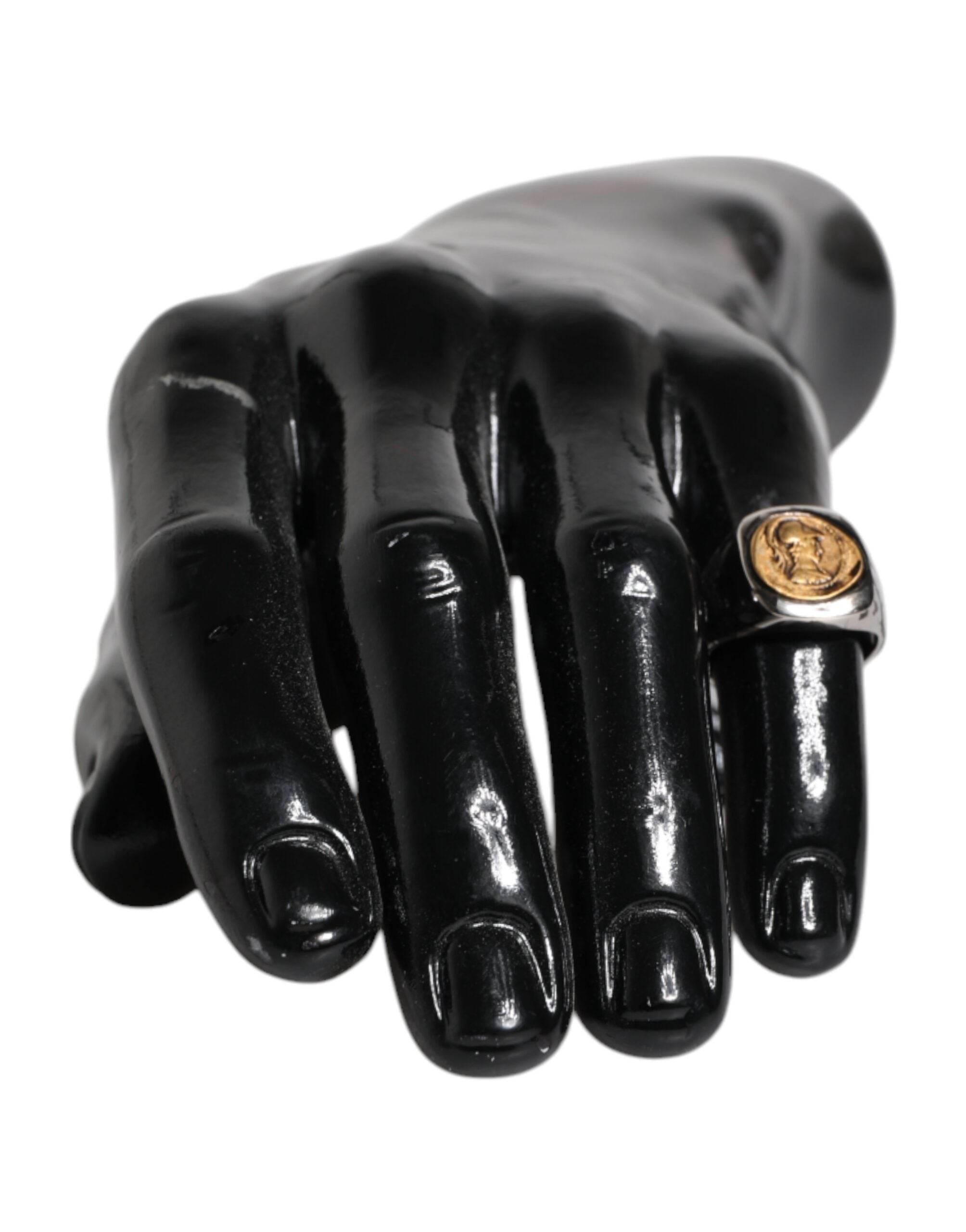 Dolce & Gabbana Silver Tone Engraved Two Color Real Brass Ring - Hilstor