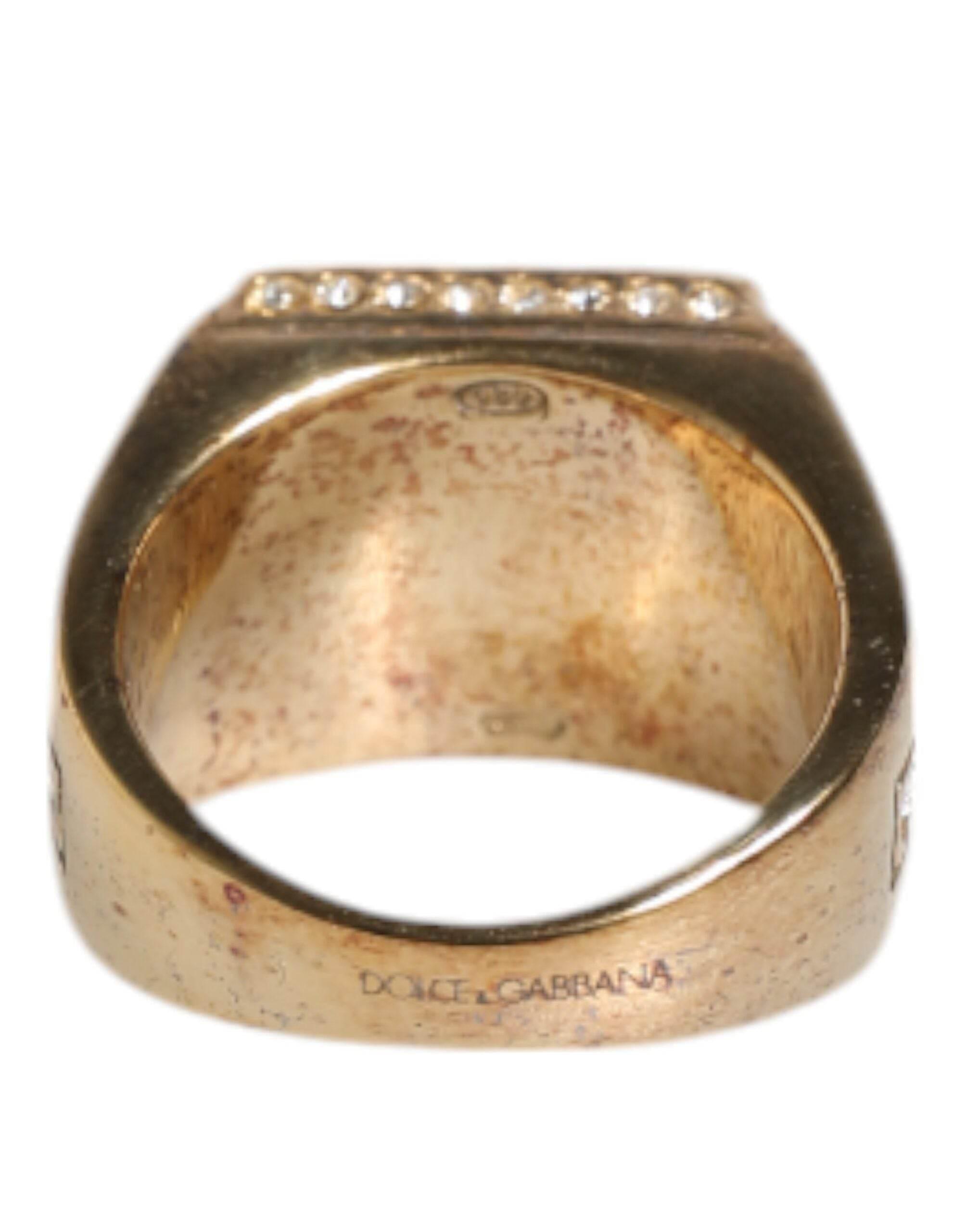 Dolce & Gabbana Gold Tone Sterling Silver 925 Crystals Ring - Hilstor
