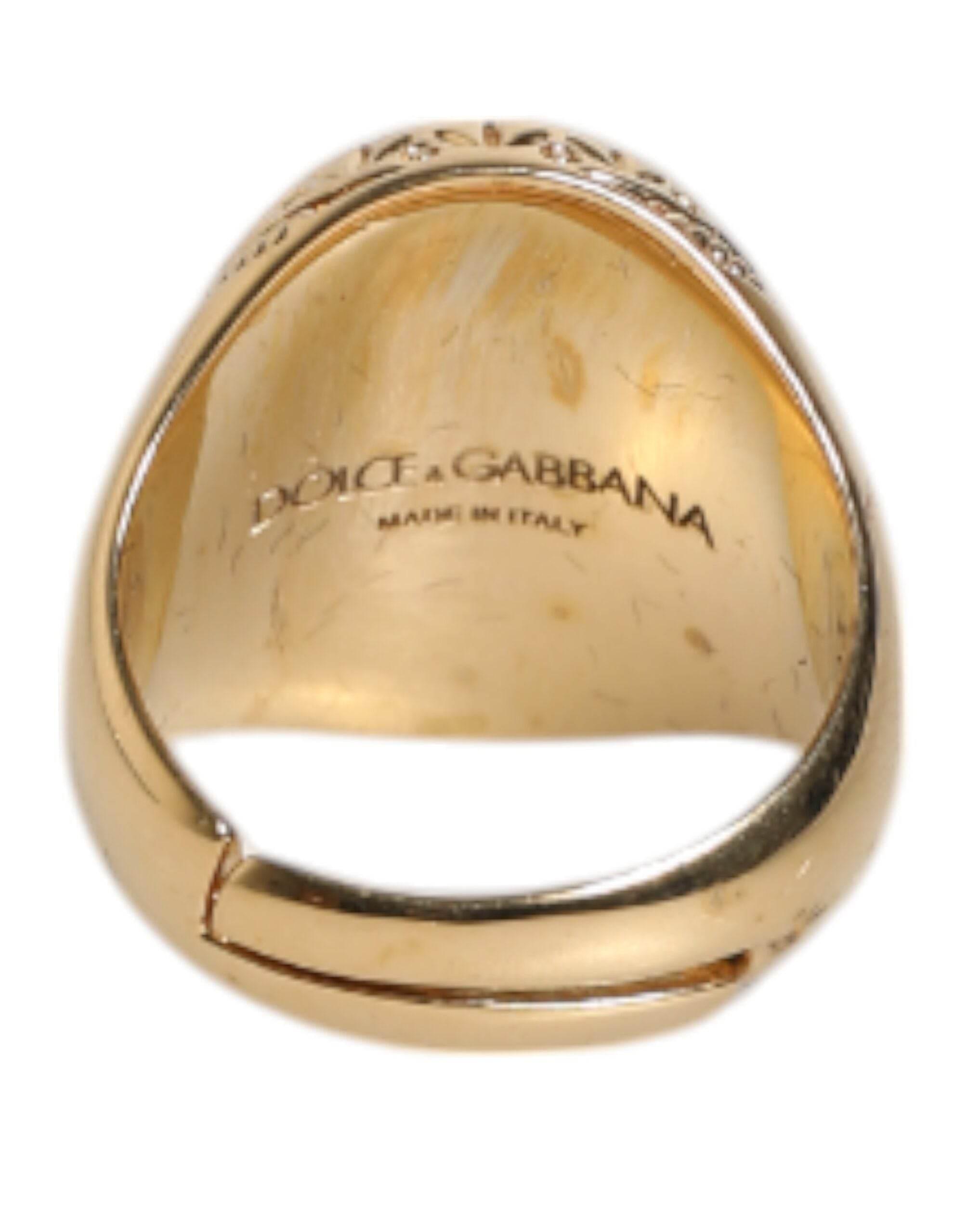 Dolce & Gabbana Gold Tone Engraved Logo Two Color Jewelry Ring - Hilstor