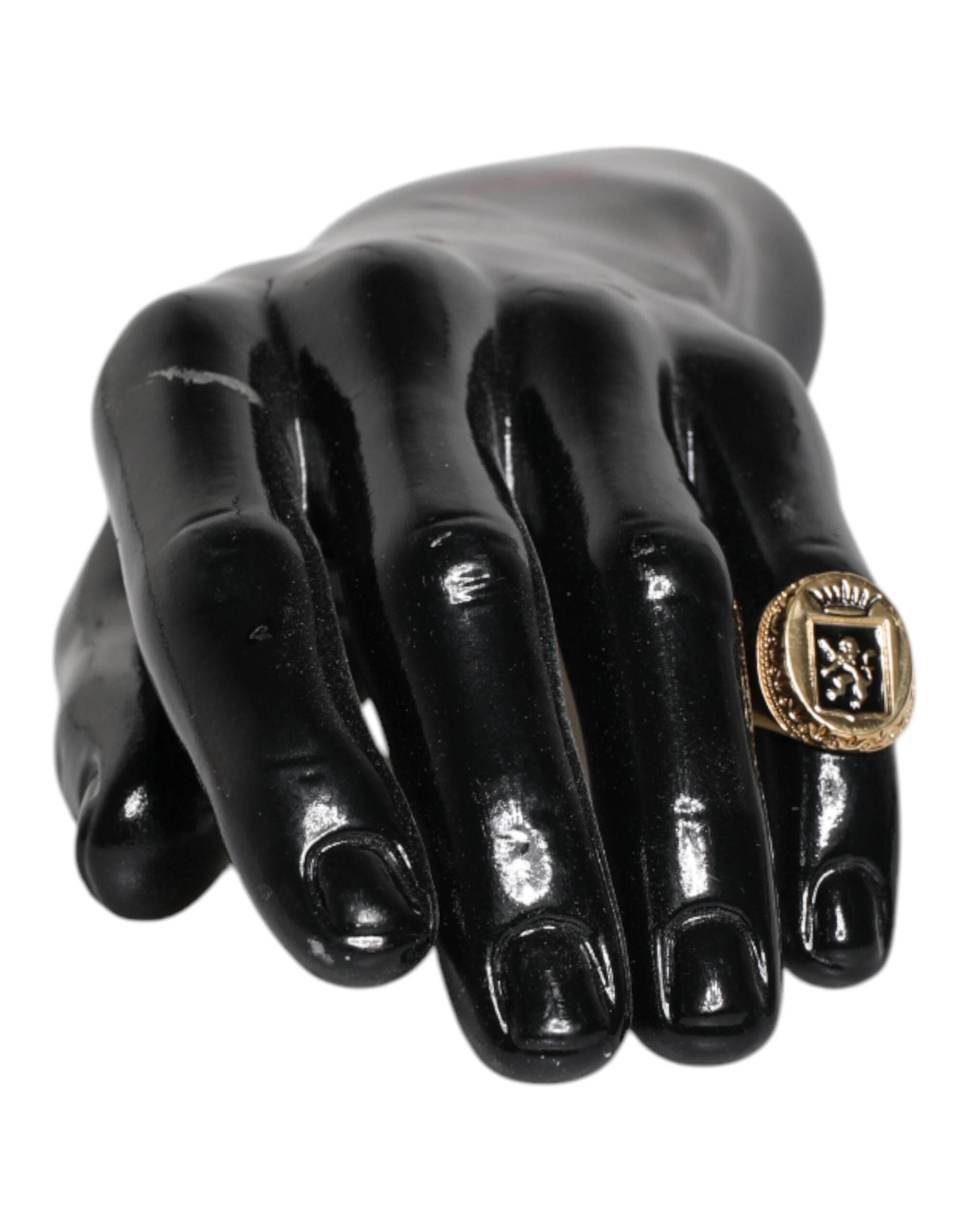 Dolce & Gabbana Gold Tone Engraved Logo Two Color Jewelry Ring - Hilstor