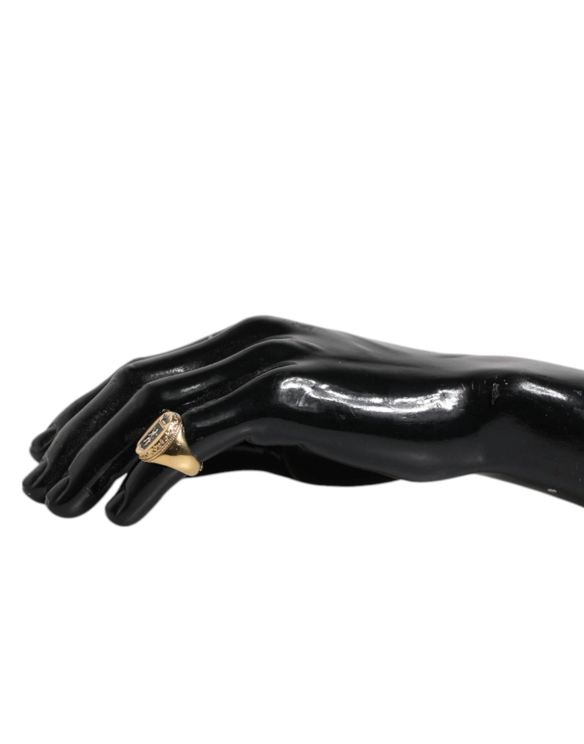 Dolce & Gabbana Gold Tone Engraved Logo Two Color Jewelry Ring - Hilstor