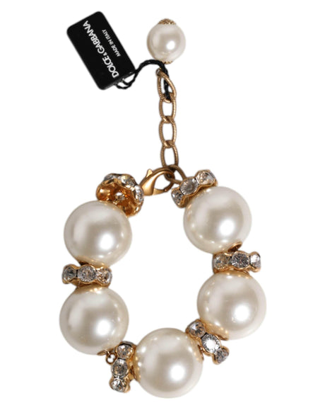 Dolce & Gabbana Gold Tone Brass Maxi Pearl Lobster Clasp Logo Bracelet - Hilstor