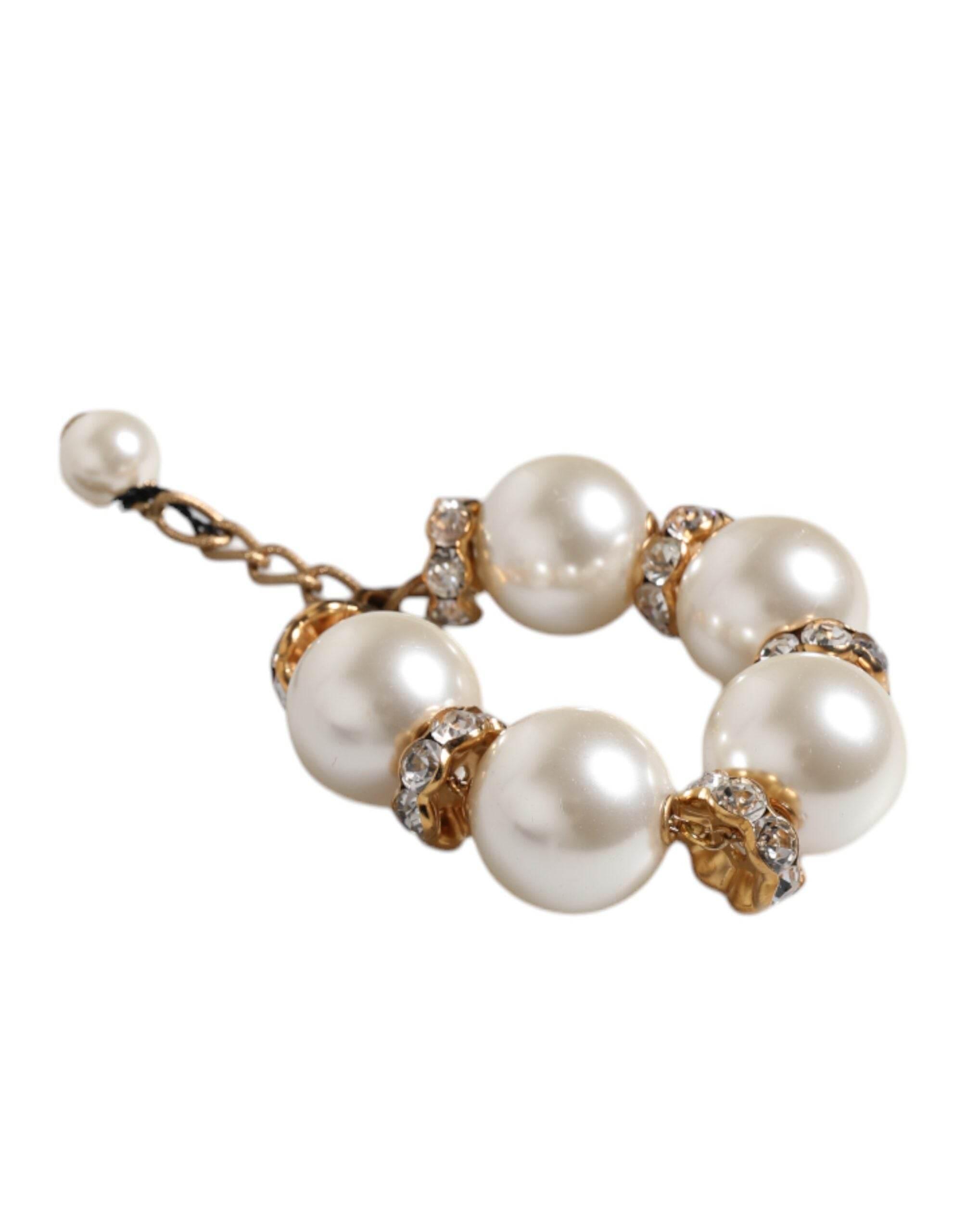 Dolce & Gabbana Gold Tone Brass Maxi Pearl Lobster Clasp Logo Bracelet - Hilstor