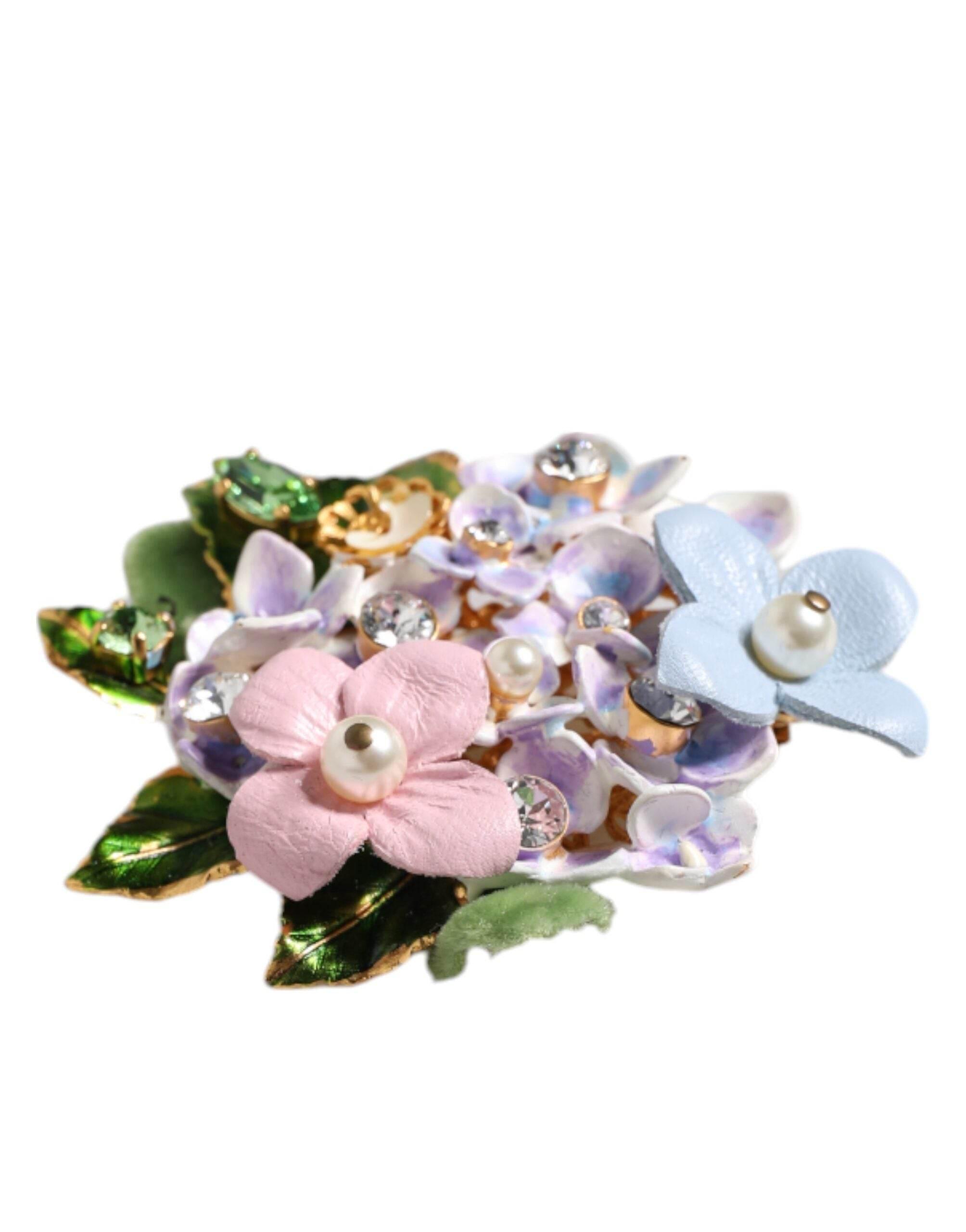 Dolce & Gabbana Multicolor Floral Crystals Pearls Enamel Accents Brooch - Hilstor