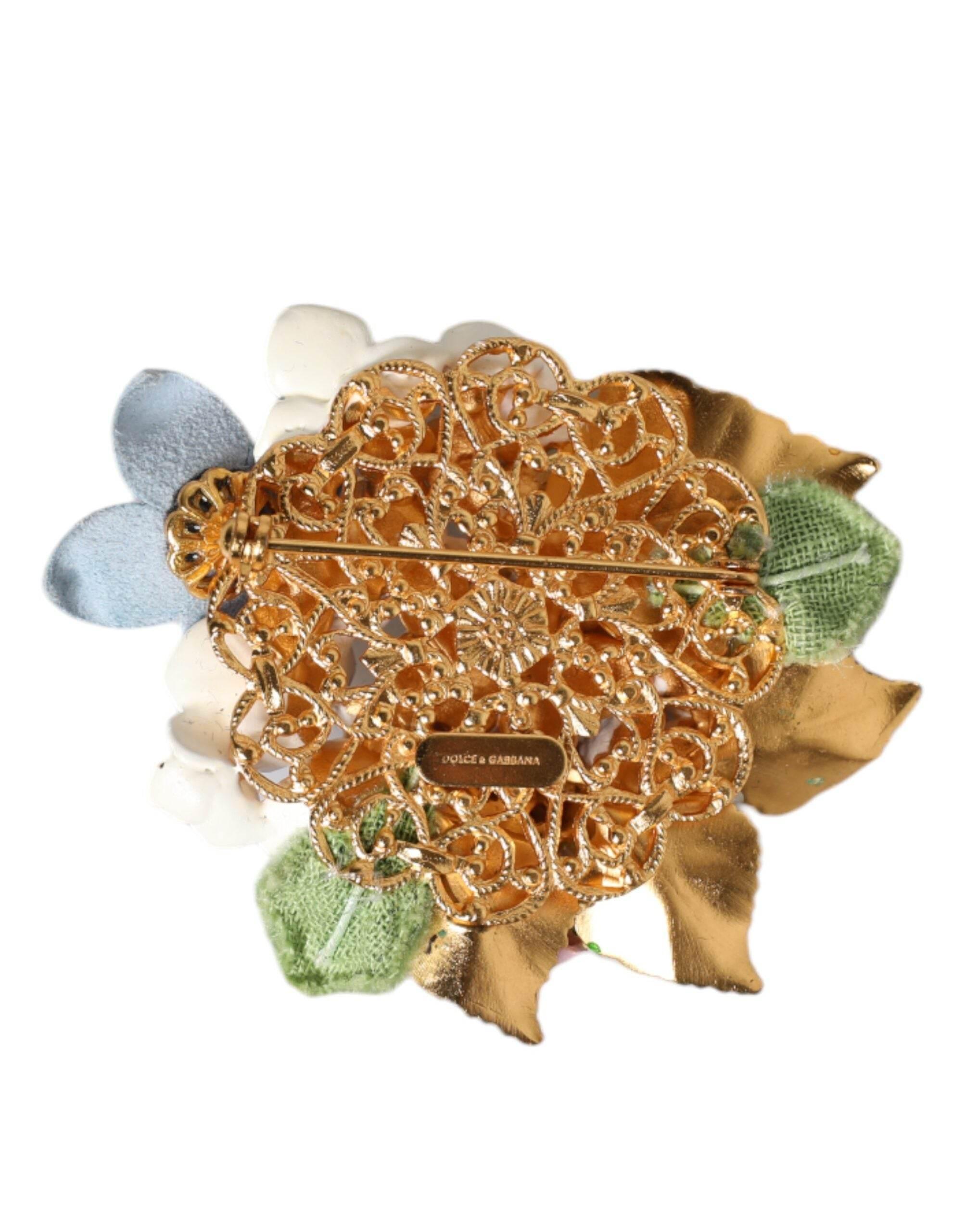 Dolce & Gabbana Multicolor Floral Crystals Pearls Enamel Accents Brooch - Hilstor