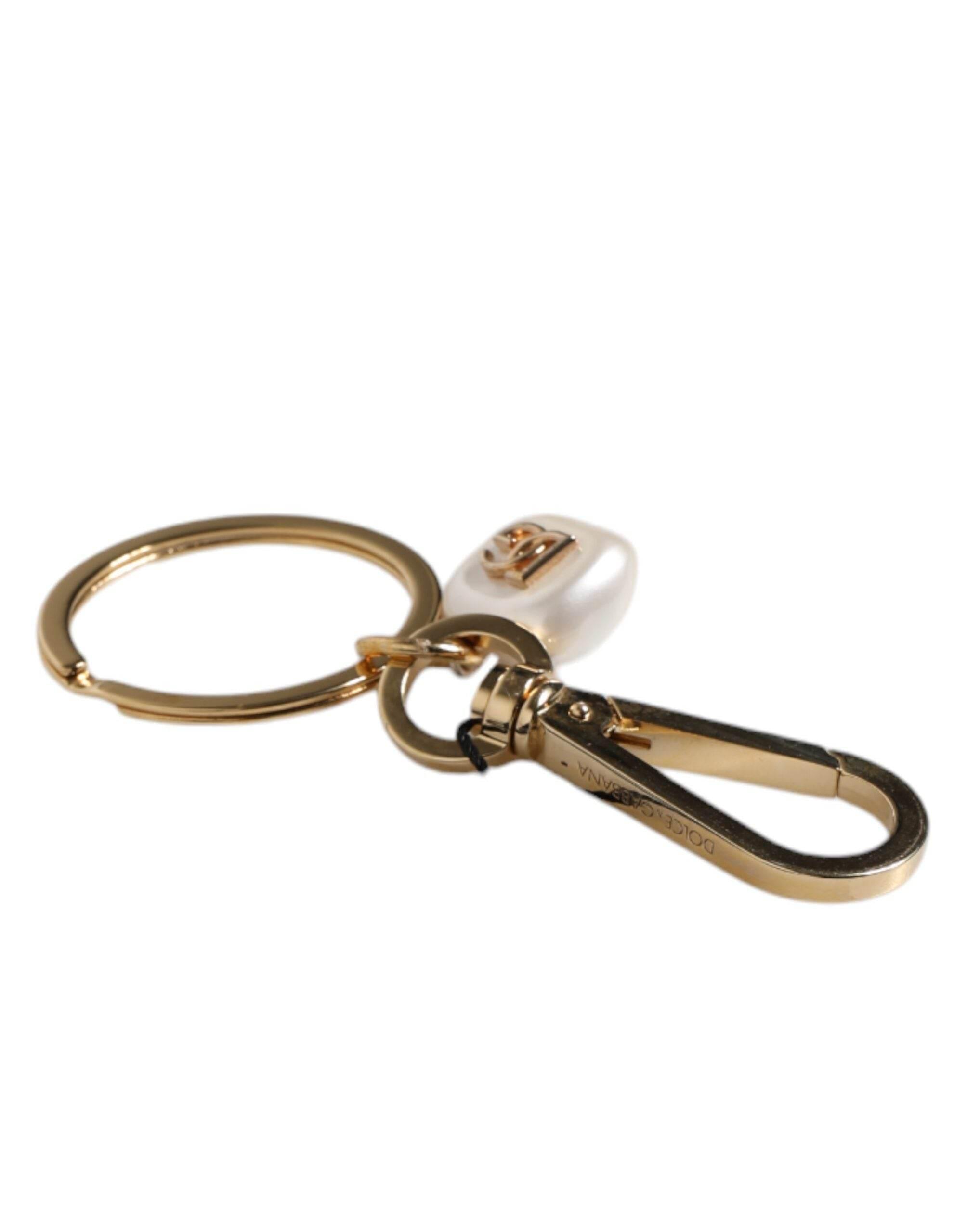 Dolce & Gabbana Chic Gold Brass Faux Pearl Letter Charm Keyring Keychain - Hilstor