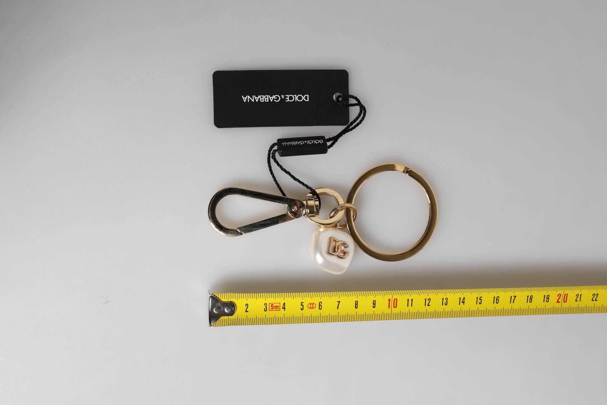 Dolce & Gabbana Chic Gold Brass Faux Pearl Letter Charm Keyring Keychain - Hilstor