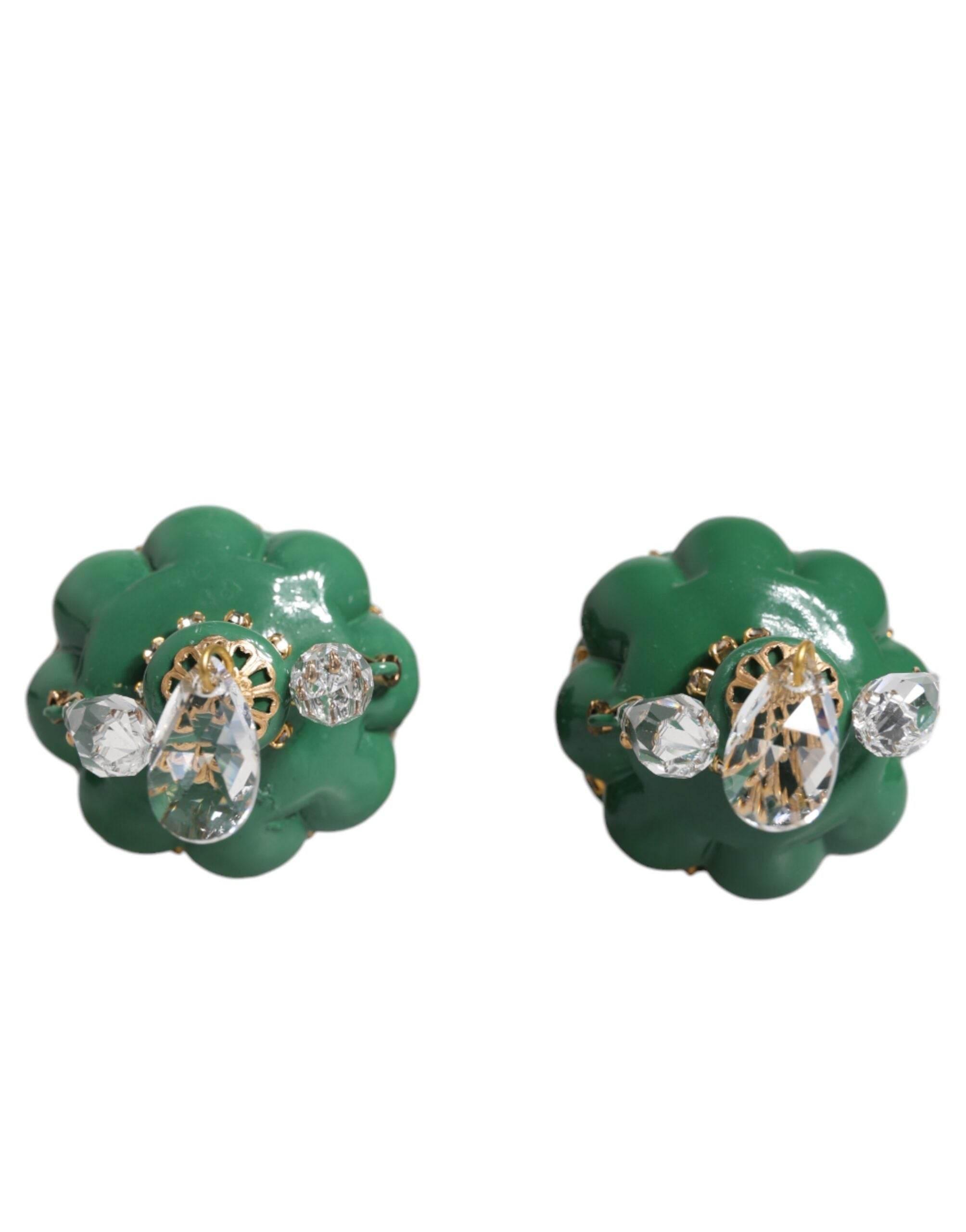 Dolce & Gabbana Green Enamel Christmas Tree Crystal Dangling Earrings - Hilstor