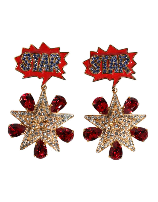 Dolce & Gabbana Gold Star-Shaped Sparkling Red Crystals Clip On Earrings - Hilstor
