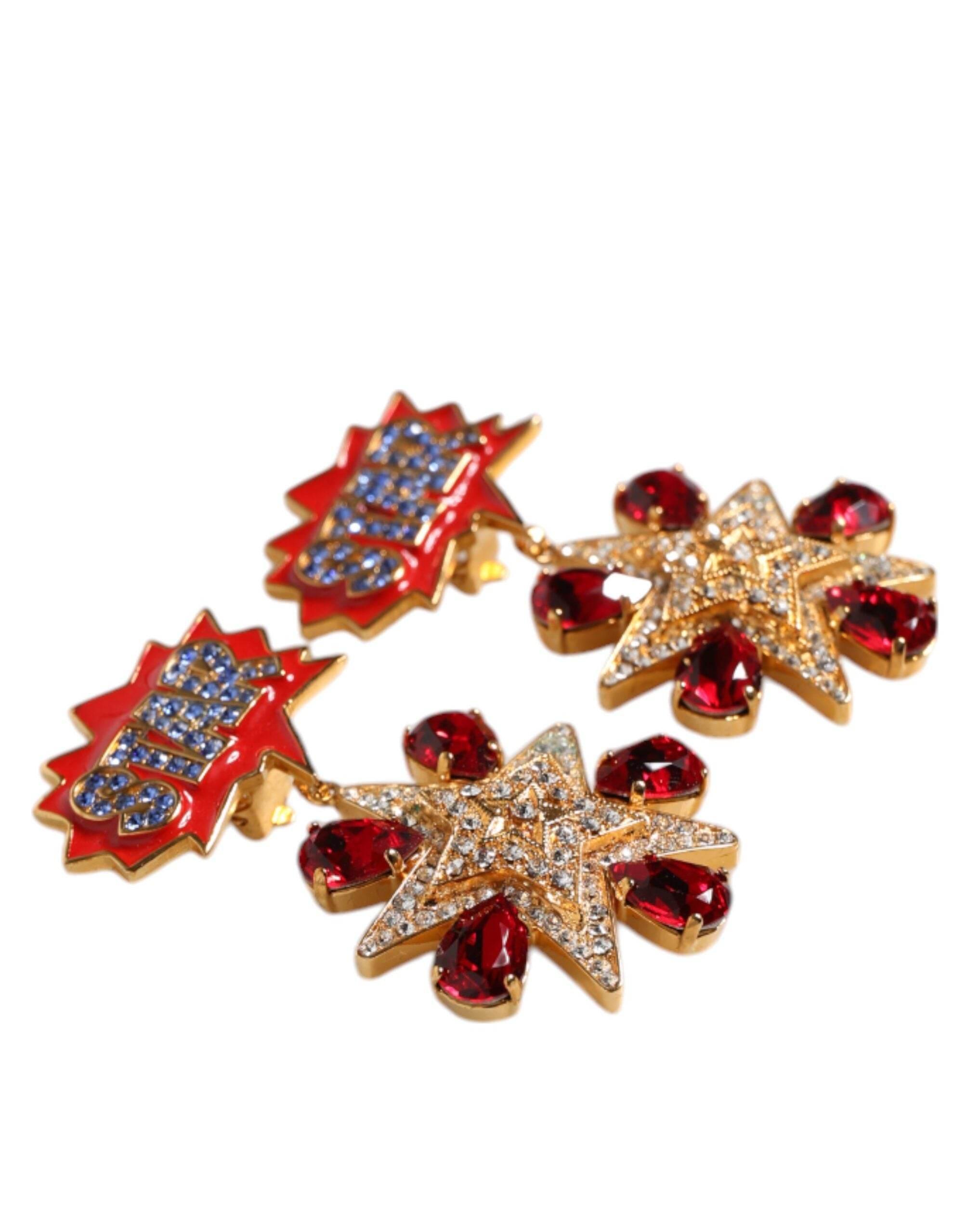 Dolce & Gabbana Gold Star-Shaped Sparkling Red Crystals Clip On Earrings - Hilstor