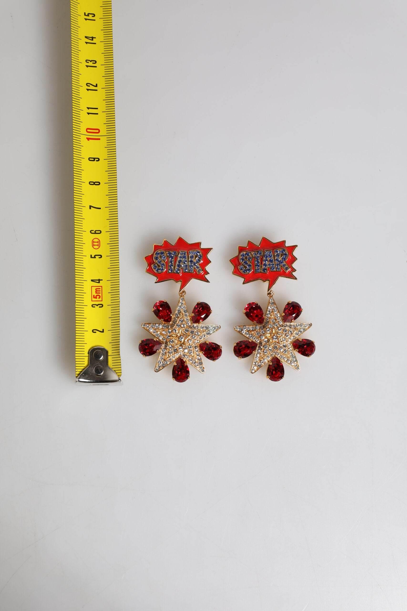 Dolce & Gabbana Gold Star-Shaped Sparkling Red Crystals Clip On Earrings - Hilstor