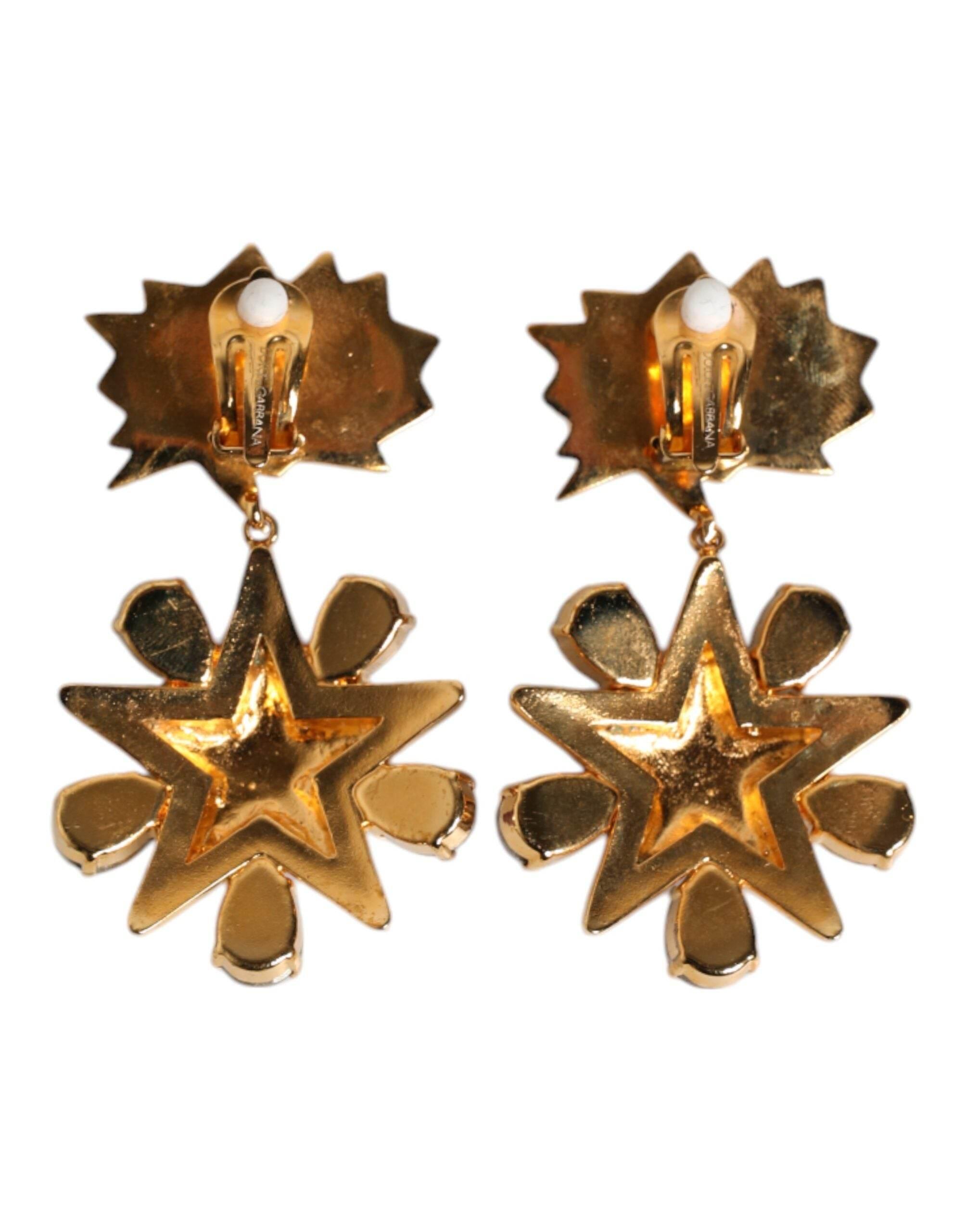 Dolce & Gabbana Gold Star-Shaped Sparkling Red Crystals Clip On Earrings - Hilstor