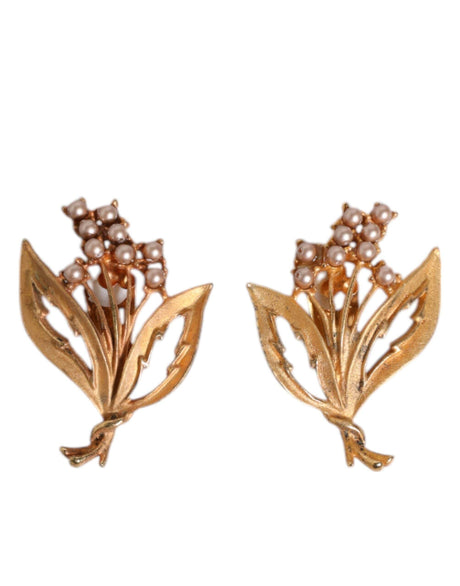 Dolce & Gabbana Gold Tone Brass Lily Of The Valley Pearl Clip On Earrings - Hilstor