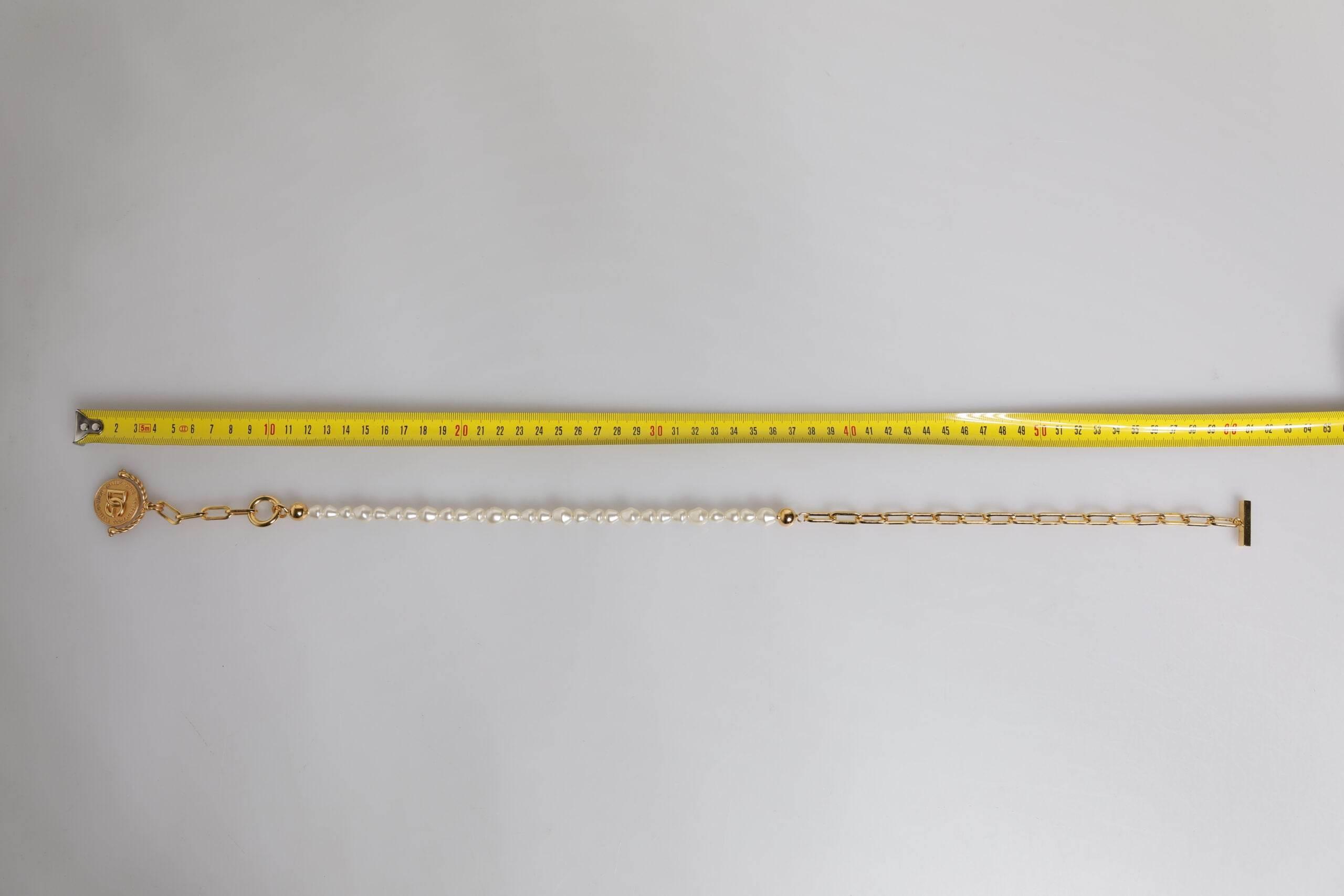 Dolce & Gabbana Gold Chain Brass Faux Pearl Charm Logo Pendant Necklace - Hilstor