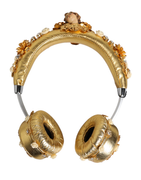 Dolce &amp; Gabbana Gold Læder Floral Crystal Angel Headset Hovedtelefoner