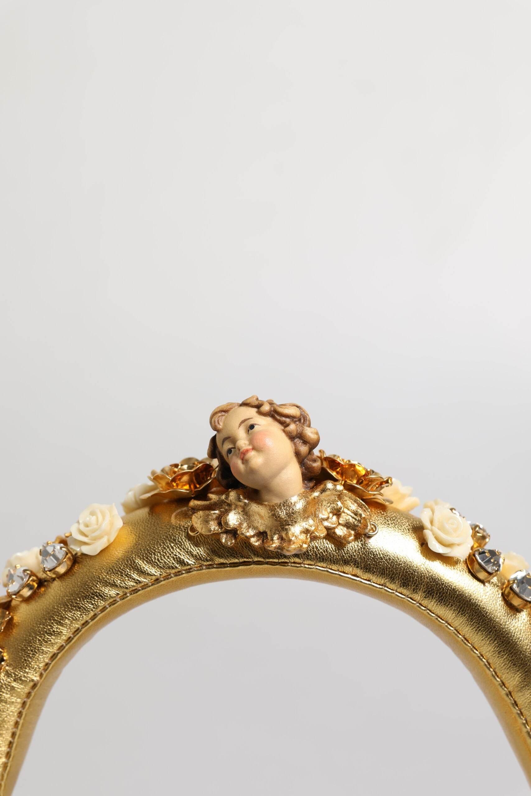 Dolce & Gabbana Gold Leather Floral Crystal Angel Headset Headphones - Hilstor