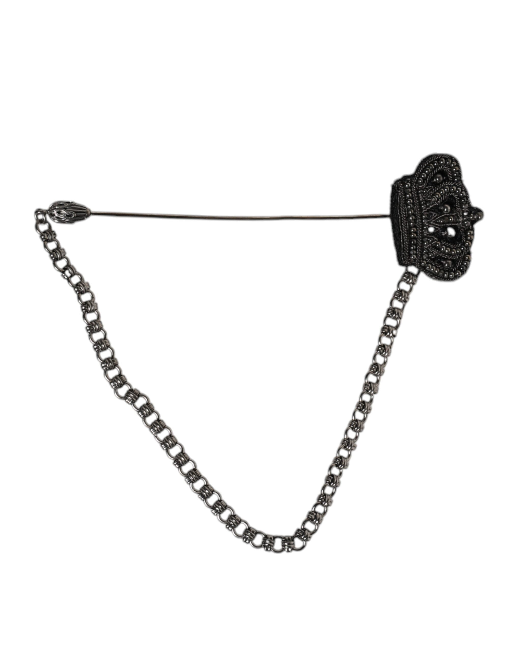 Dolce & Gabbana Sølv Tone Messing Krone Kæde Kvinder Broche Lapel Pin