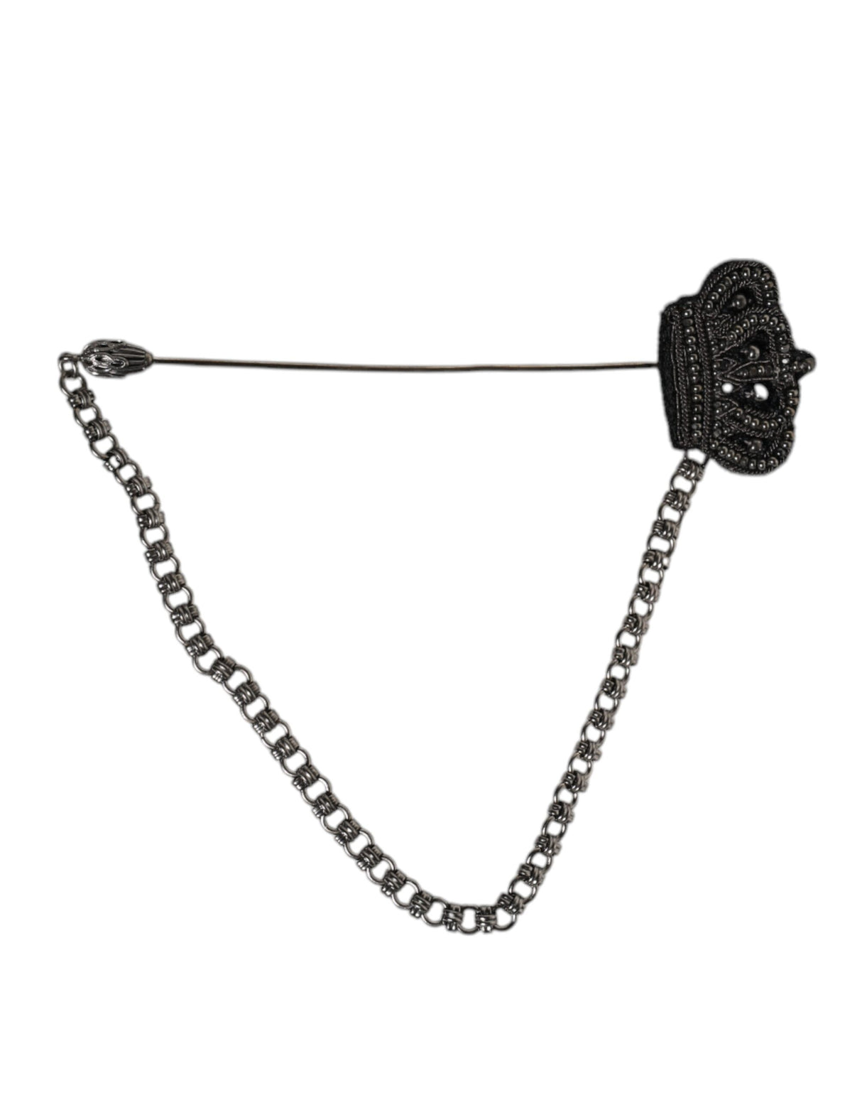 Dolce &amp; Gabbana Sølv Tone Messing Krone Kæde Kvinder Broche Lapel Pin