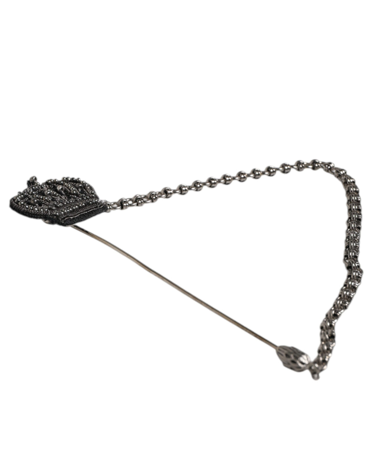 Dolce &amp; Gabbana Sølv Tone Messing Krone Kæde Kvinder Broche Lapel Pin