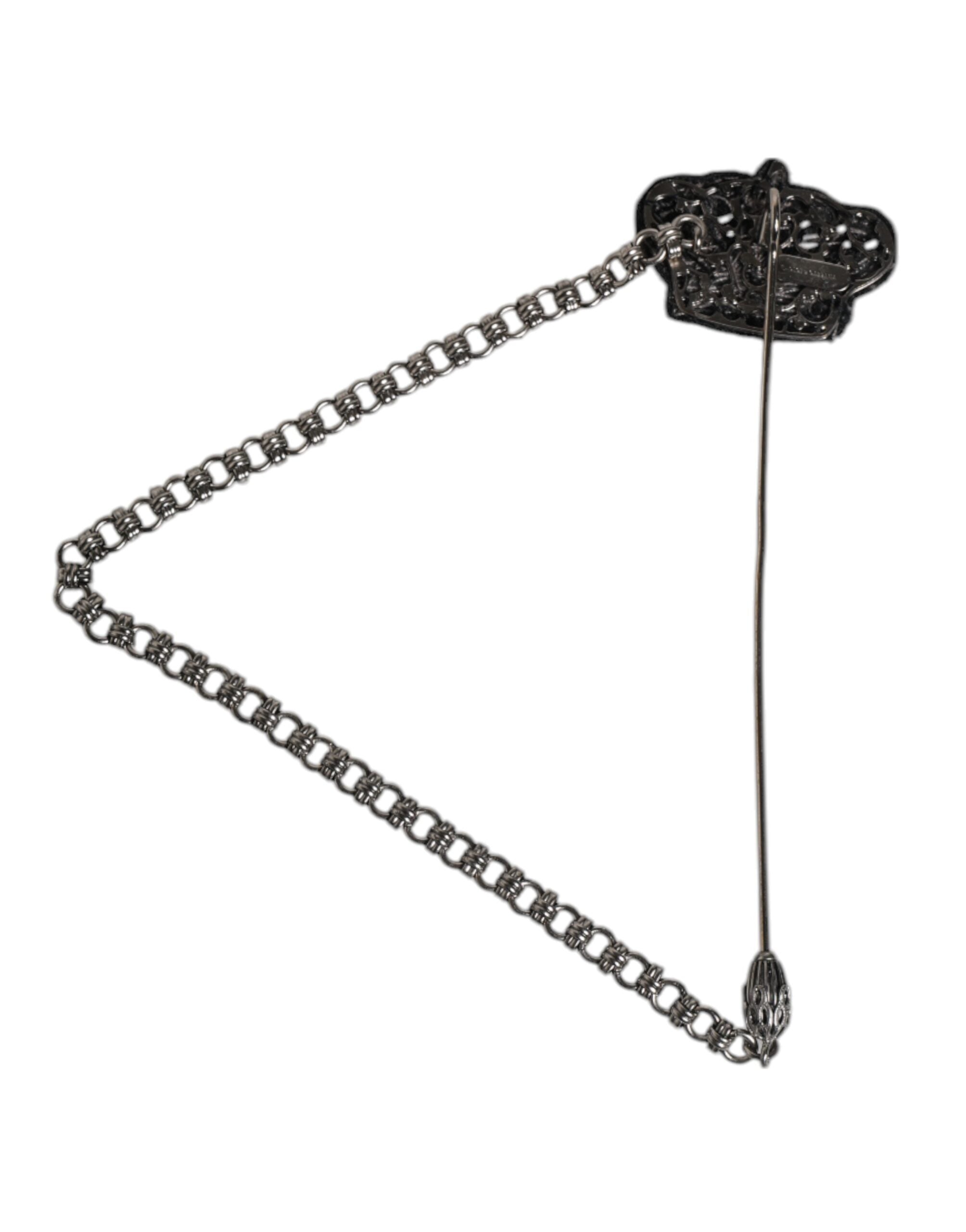 Dolce & Gabbana Sølv Tone Messing Krone Kæde Kvinder Broche Lapel Pin