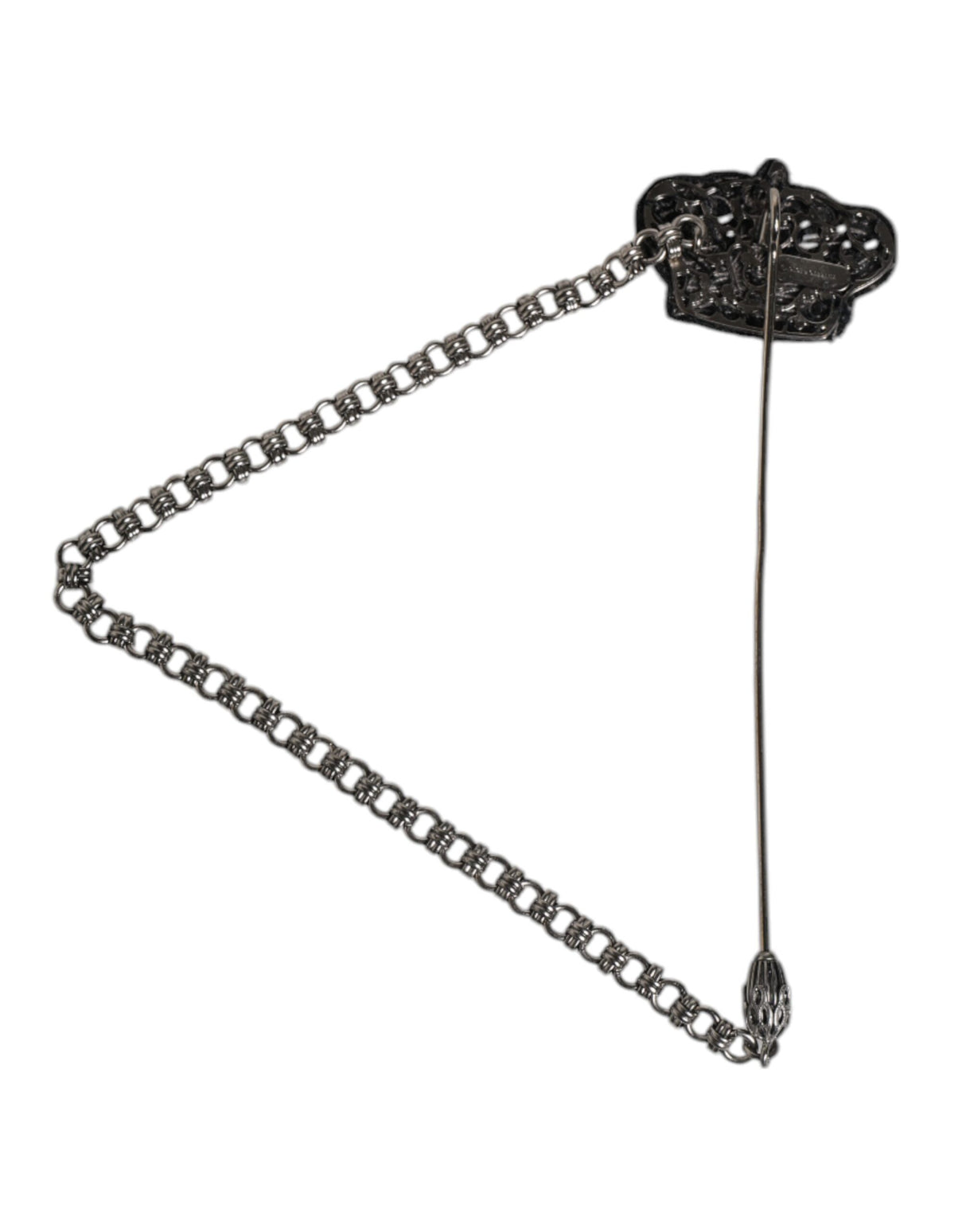Dolce &amp; Gabbana Sølv Tone Messing Krone Kæde Kvinder Broche Lapel Pin