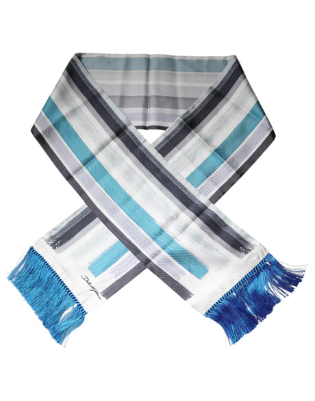 Dolce & Gabbana Multicolor Stripes Silk Fringes Neck Foulard Scarf - Hilstor