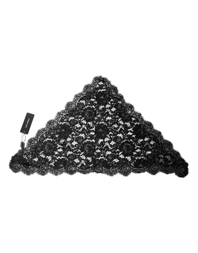 Dolce & Gabbana Black Floral Lace Cotton Triangle Foulard Scarf - Hilstor