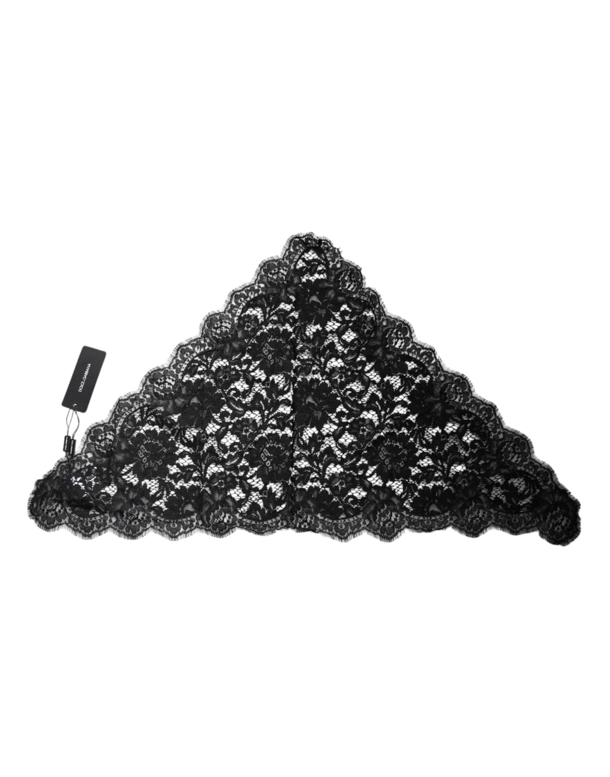 Dolce & Gabbana Black Floral Lace Cotton Triangle Foulard Scarf - Hilstor