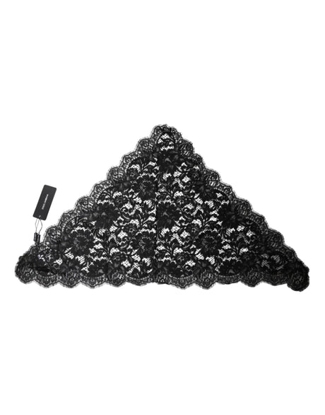 Dolce & Gabbana Black Floral Lace Cotton Triangle Foulard Scarf - Hilstor