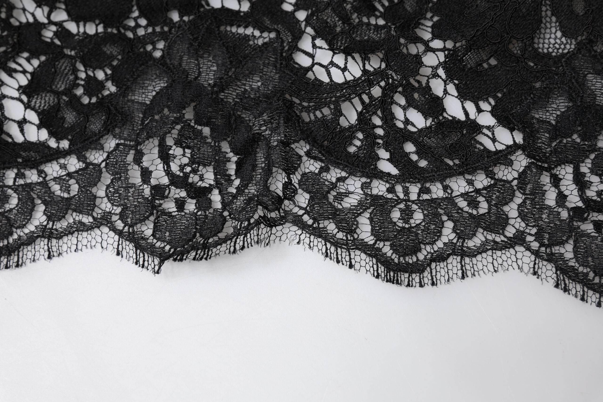Dolce & Gabbana Black Floral Lace Cotton Triangle Foulard Scarf - Hilstor