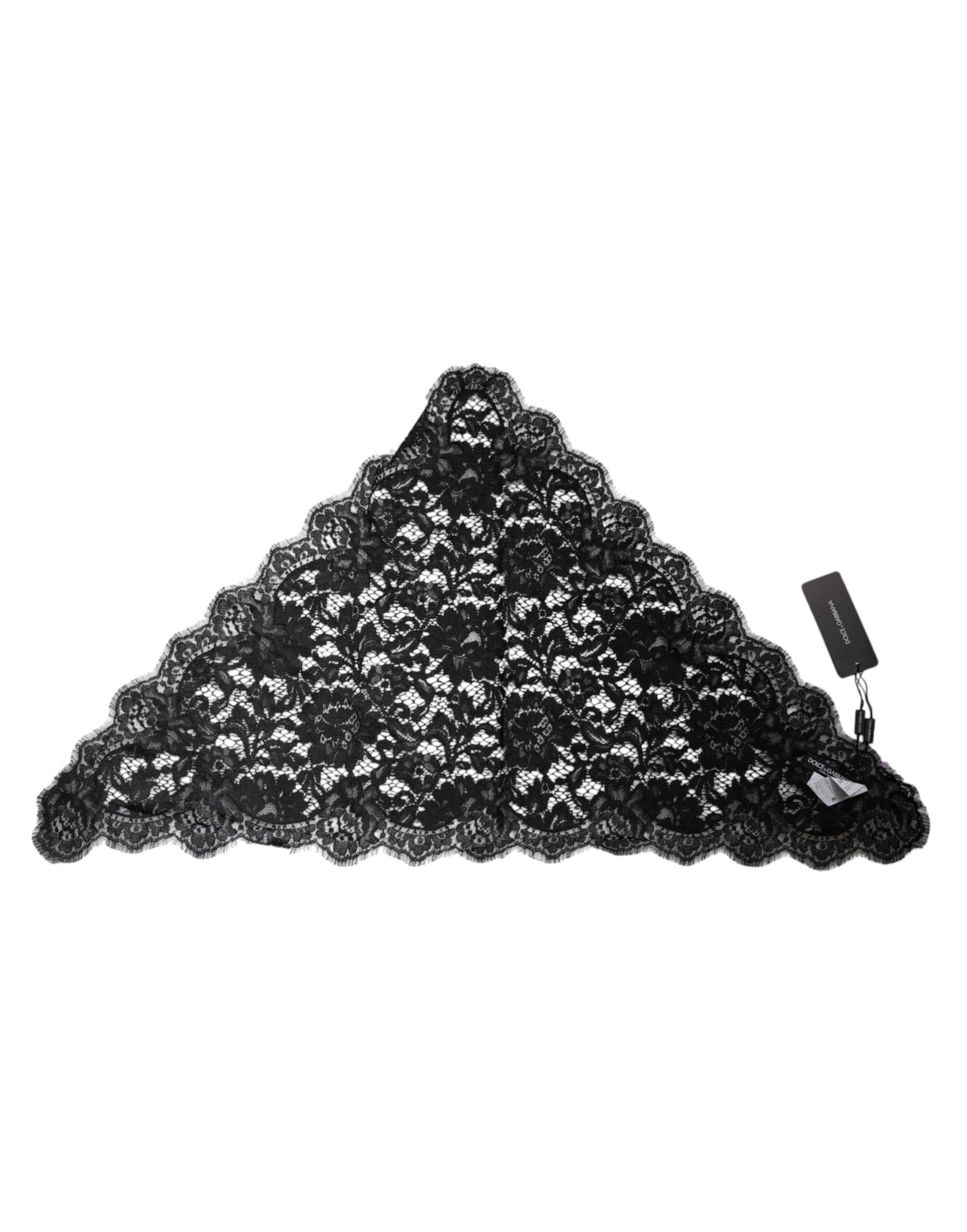 Dolce & Gabbana Black Floral Lace Cotton Triangle Foulard Scarf - Hilstor