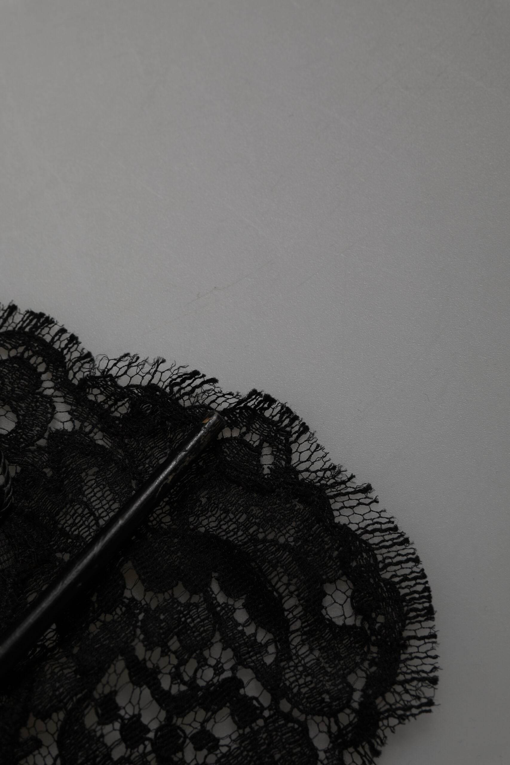 Dolce & Gabbana Black Floral Lace Cotton Triangle Foulard Scarf - Hilstor