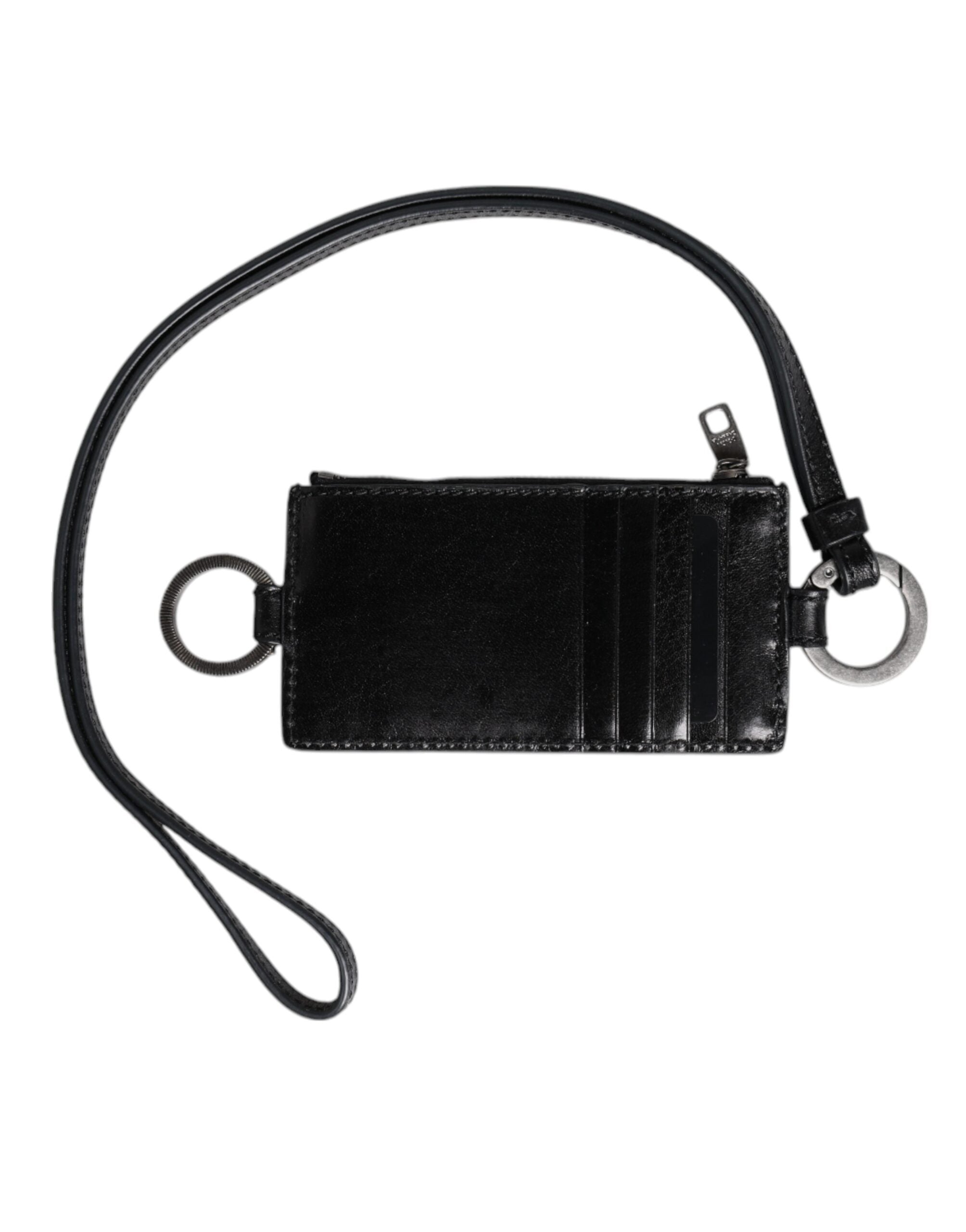 Dolce & Gabbana sort læder logo præget lanyard kortholder tegnebog