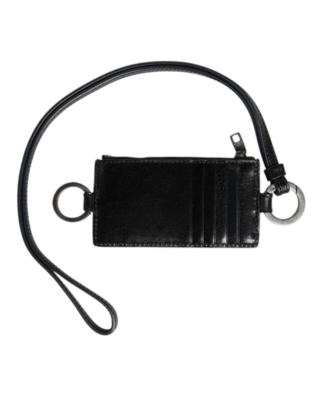 Dolce &amp; Gabbana sort læder logo præget lanyard kortholder tegnebog