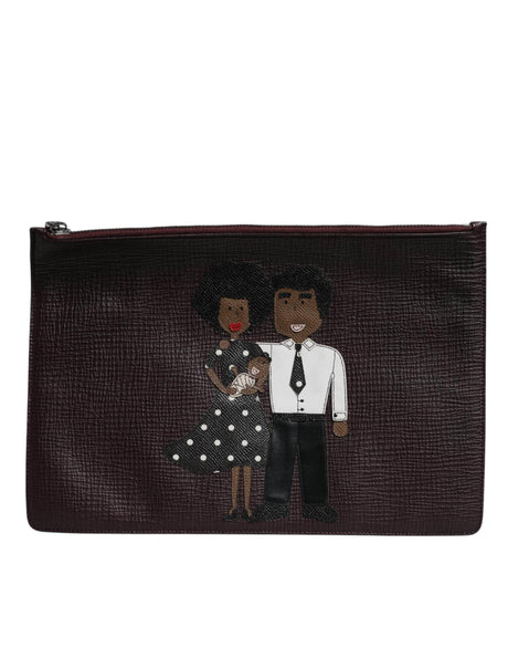 Dolce & Gabbana Brown Leather #DGFAMILY Embellished Men Clutch Pouch Bag - Hilstor