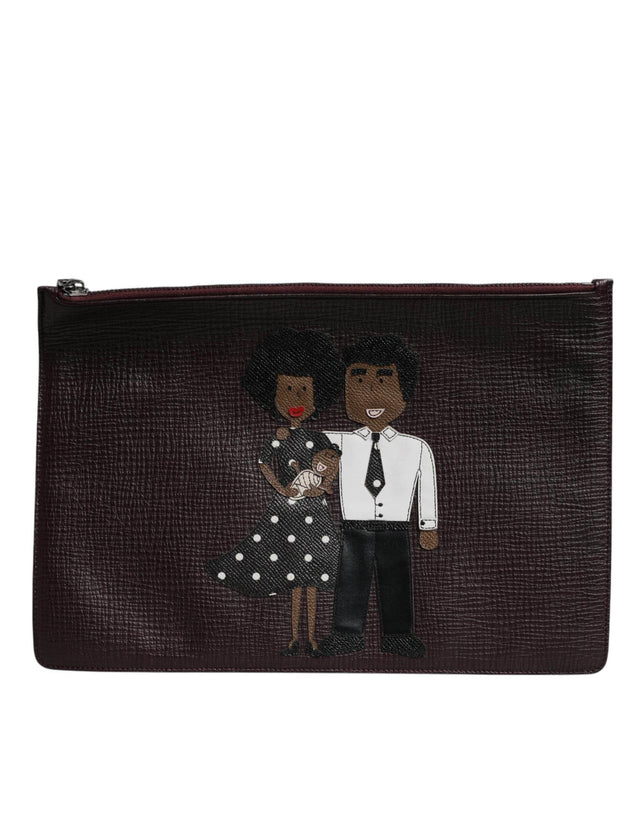 Dolce & Gabbana Brown Leather #DGFAMILY Embellished Men Clutch Pouch Bag - Hilstor