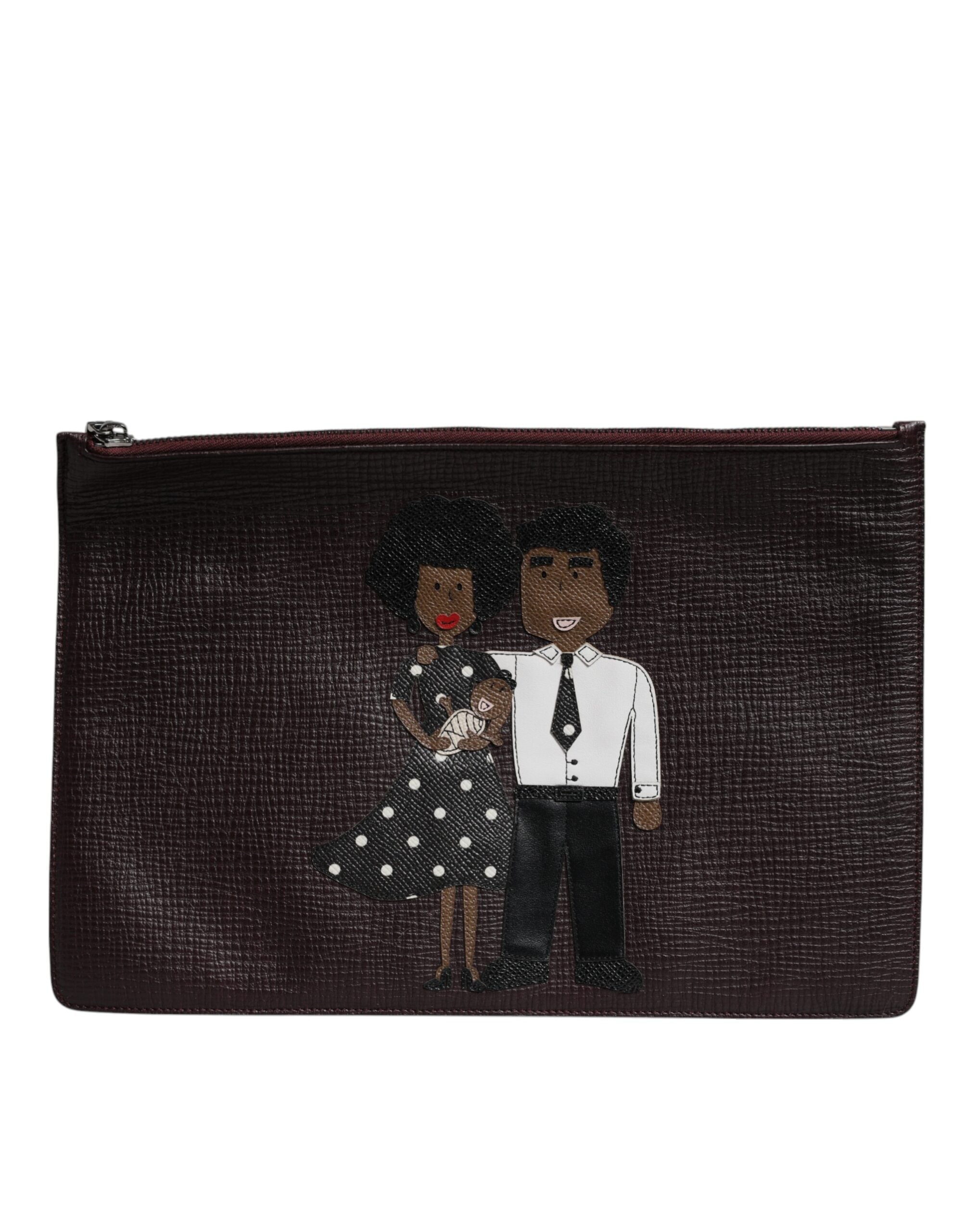 Dolce &amp; Gabbana Brun Läder #DGFAMILY Utsmyckad Kuvertväska Herr